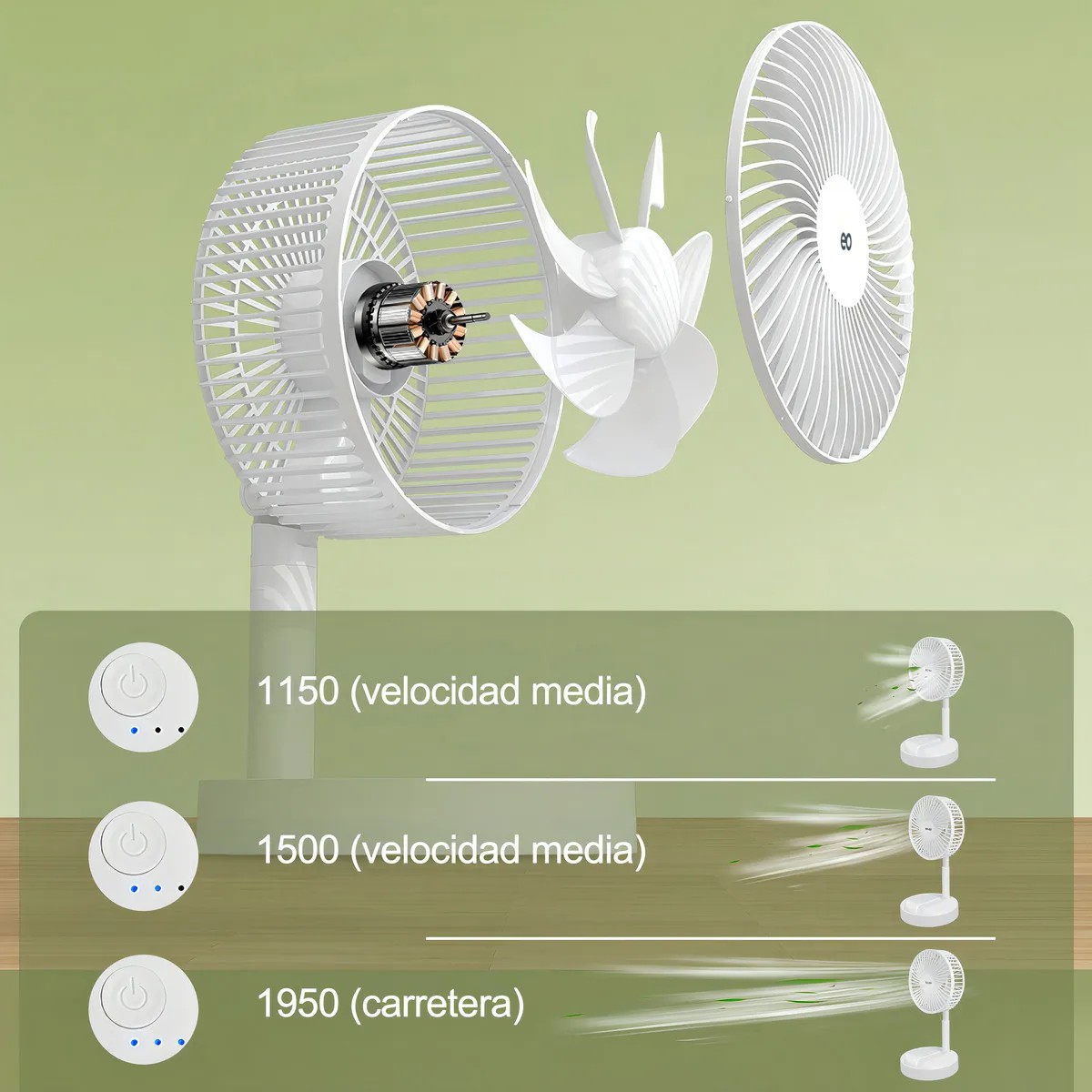 Ventilador Solar Port&aacute;til 3 En 1 Con Panel Solar 6v image number null