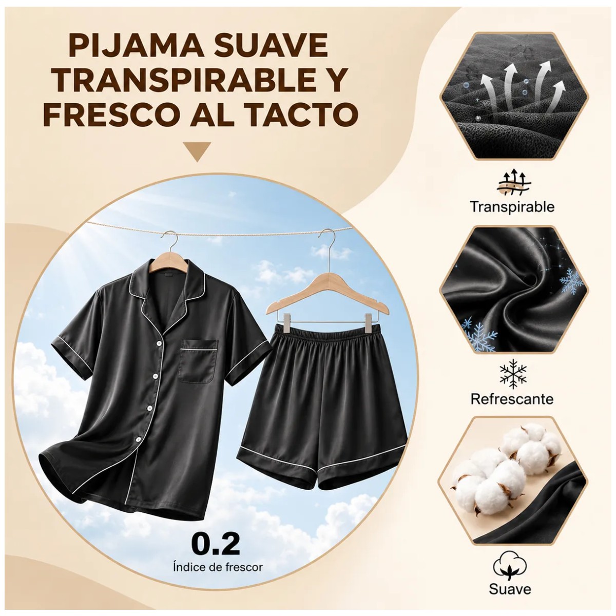 Pijama De Seda Sat&eacute;n Elegante Mujer 2 Piezas Negro Talla 2XG image number null