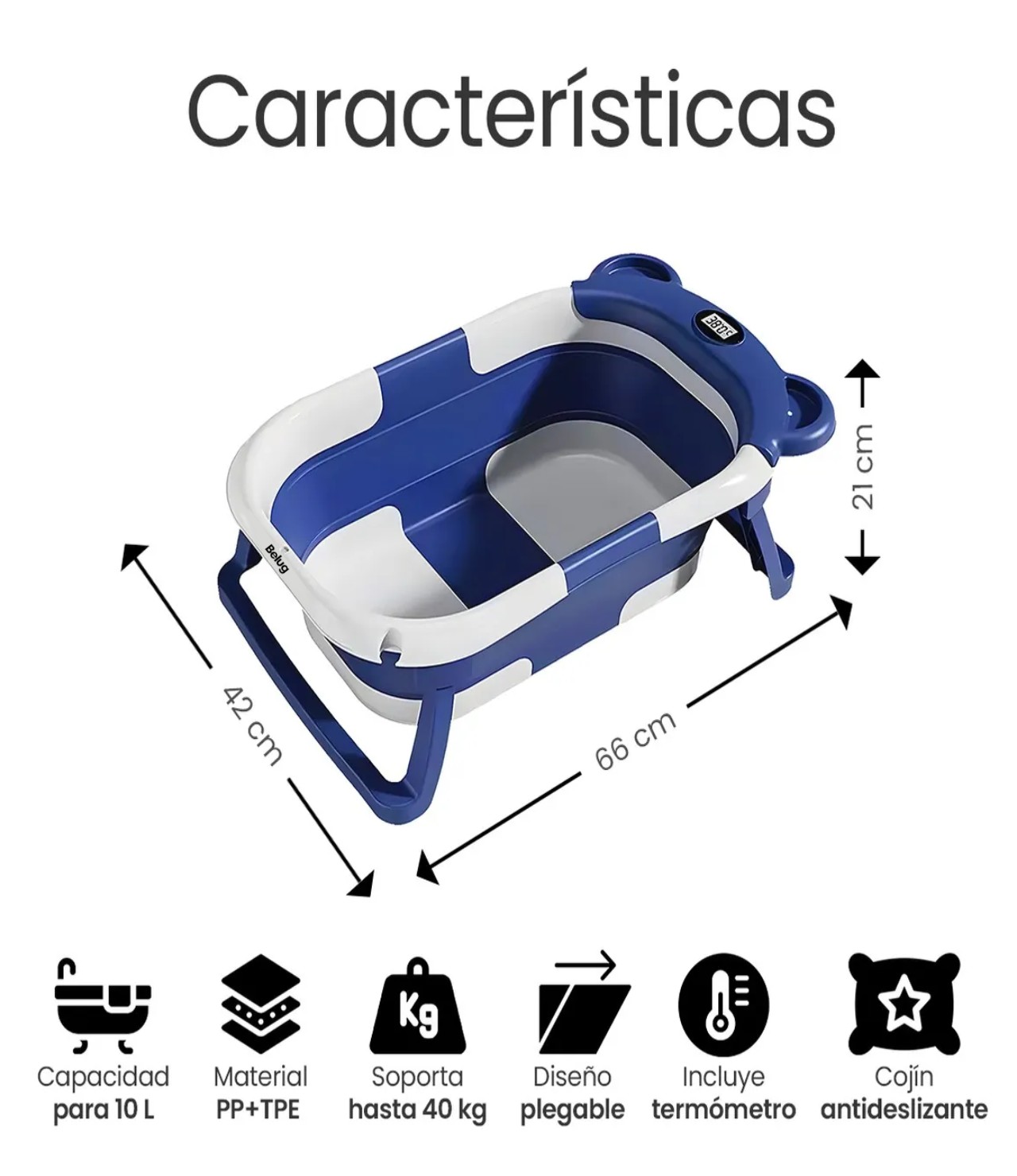 Ba&ntilde;era Tina Bebe Con Coj&iacute;n 2pz Azul Marino Blanco image number null