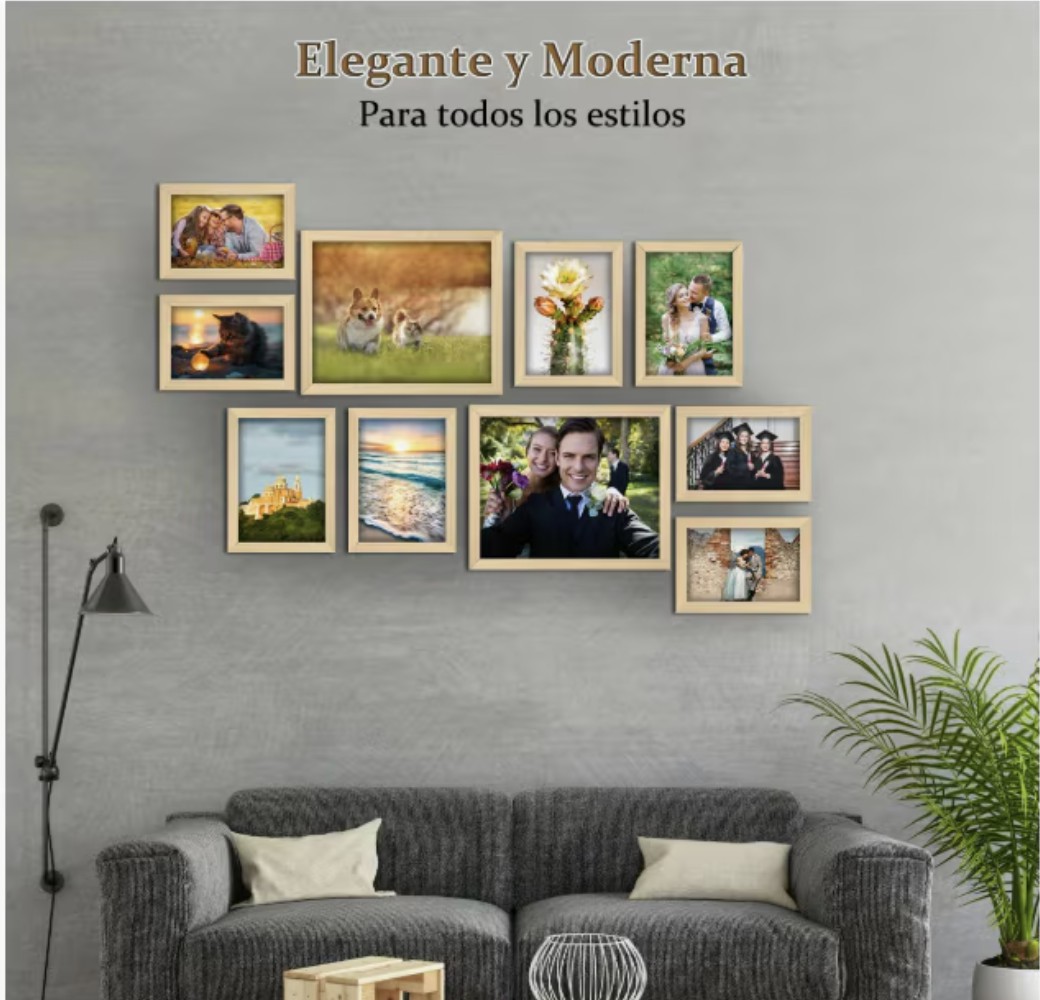 Portarretratos Cuadros Decorativos Marco De Fotos Pared 10ps Modelo Caf&eacute; image number null