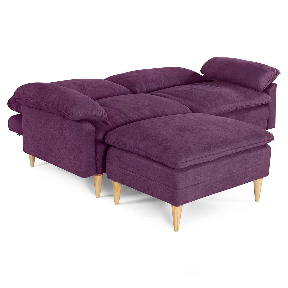 Sof&aacute; Cama Reclinable 3 Posiciones Makora Remmy Morado con Memory Foam y Taburete image number null