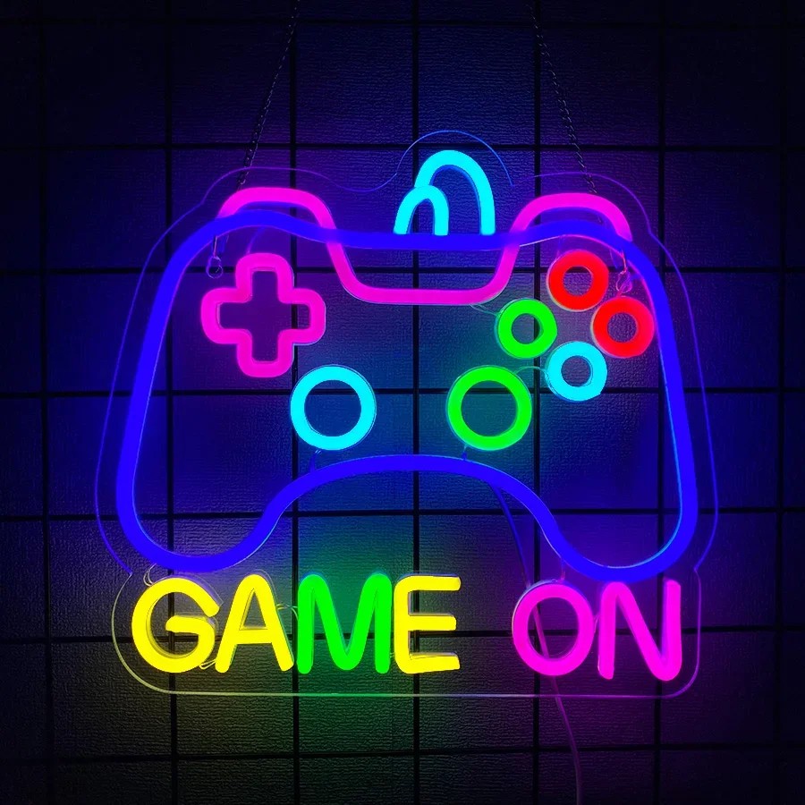 Letrero Ne&oacute;n LED Gamer Multicolor USB Game On Skull Gamepad Gaming Zone Pared Dormitorio Sala Juegos Regalo Gamer image number null