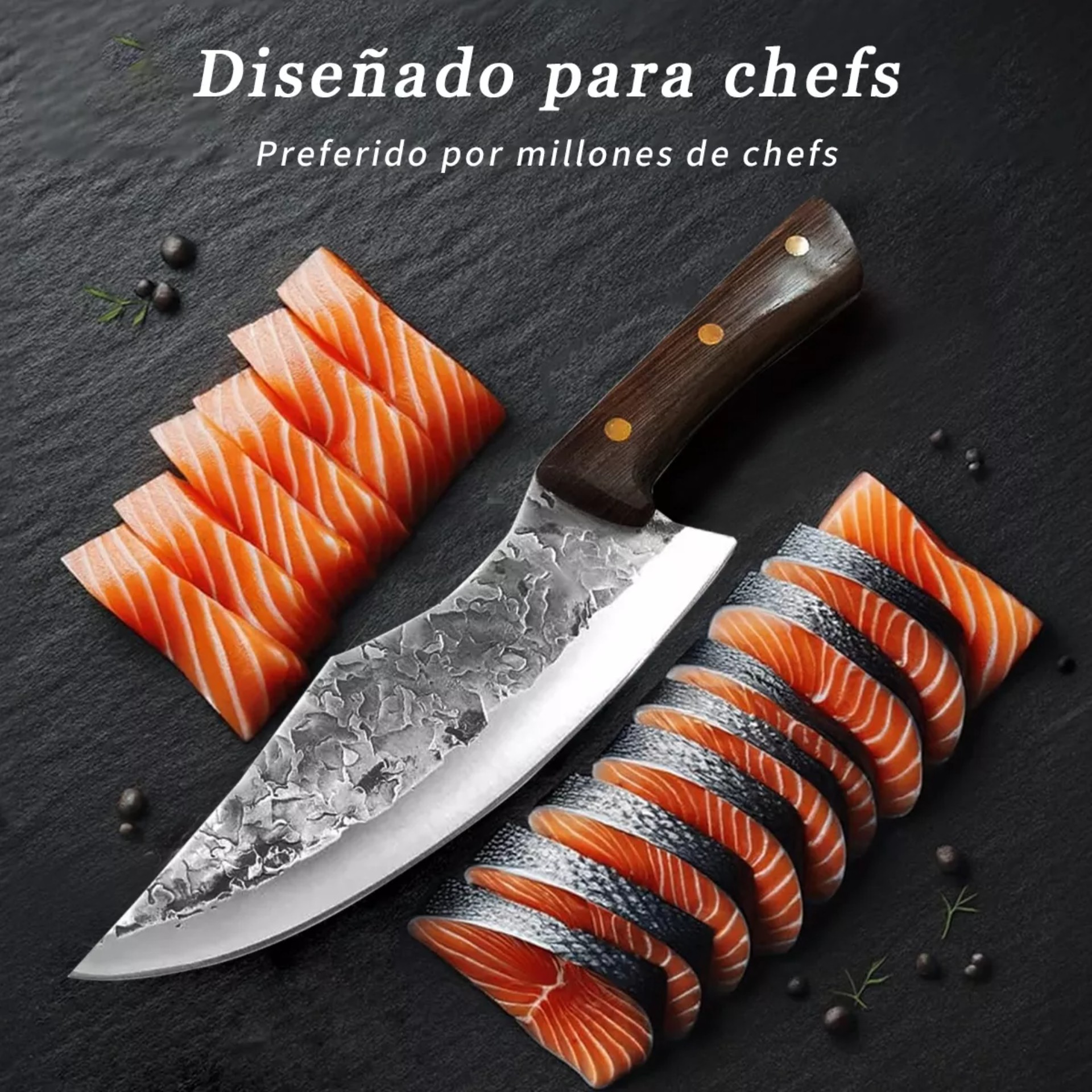 Cuchillo Chef De Cocina Profesional De Acero Forjado A Mano image number null