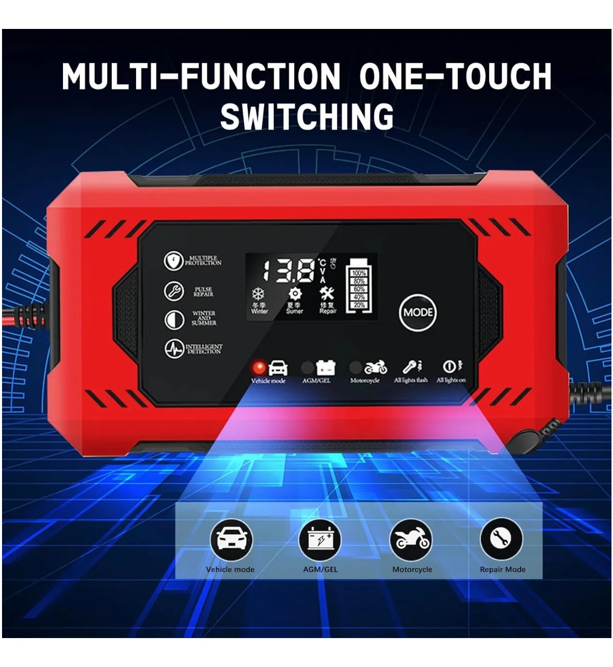 Cargador De Bater&iacute;a De Coche Moto Inteligente 12v 6a Malubero Color Negro image number null