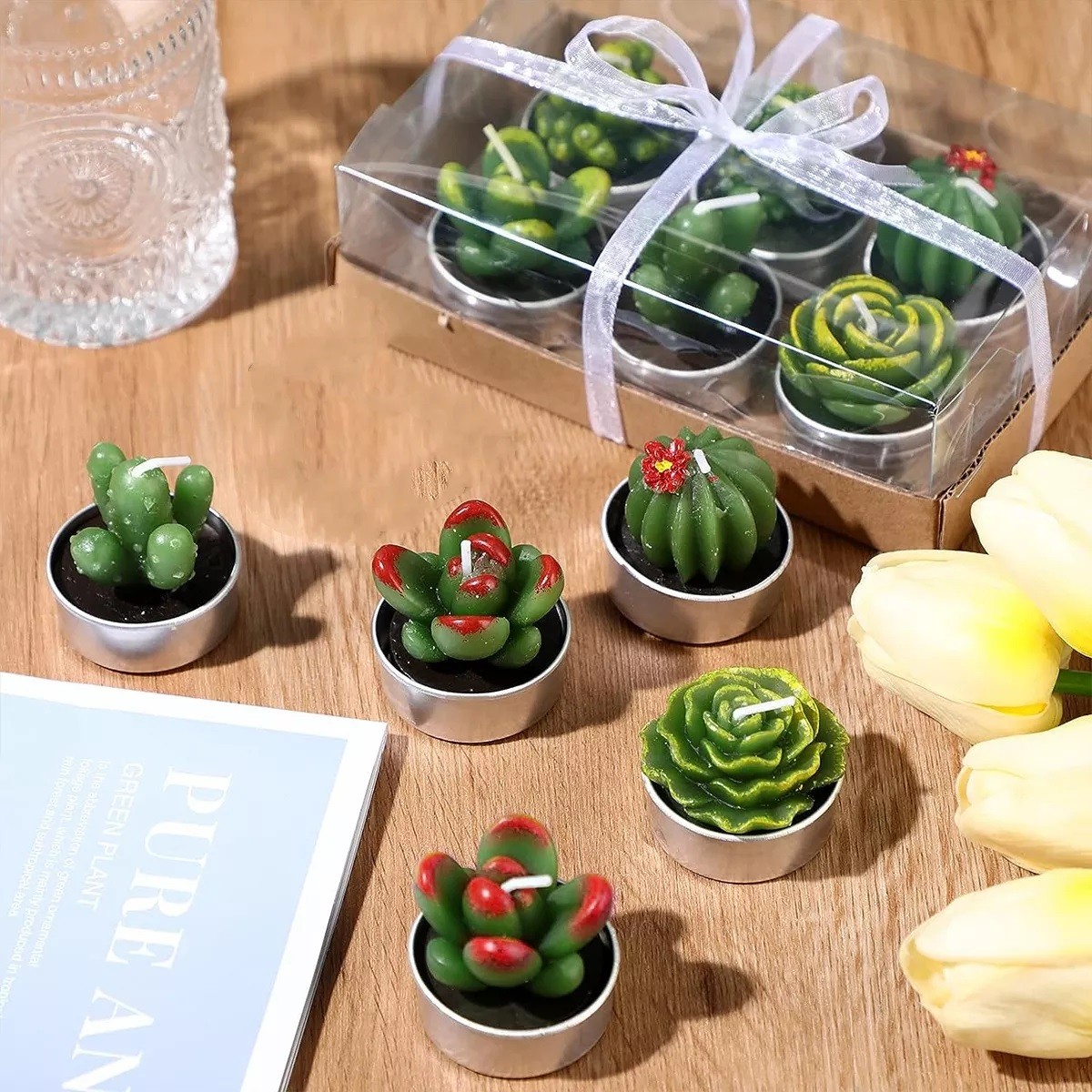 18pcs Velas Aromaticas Decorativas Cactus Suculenta Verdes image number null