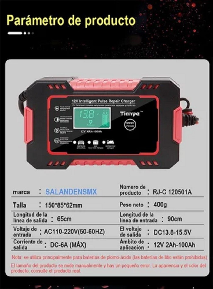 "Cargador De Bater&iacute;a Port&aacute;til Para Coche/motocicleta 12v " image number null