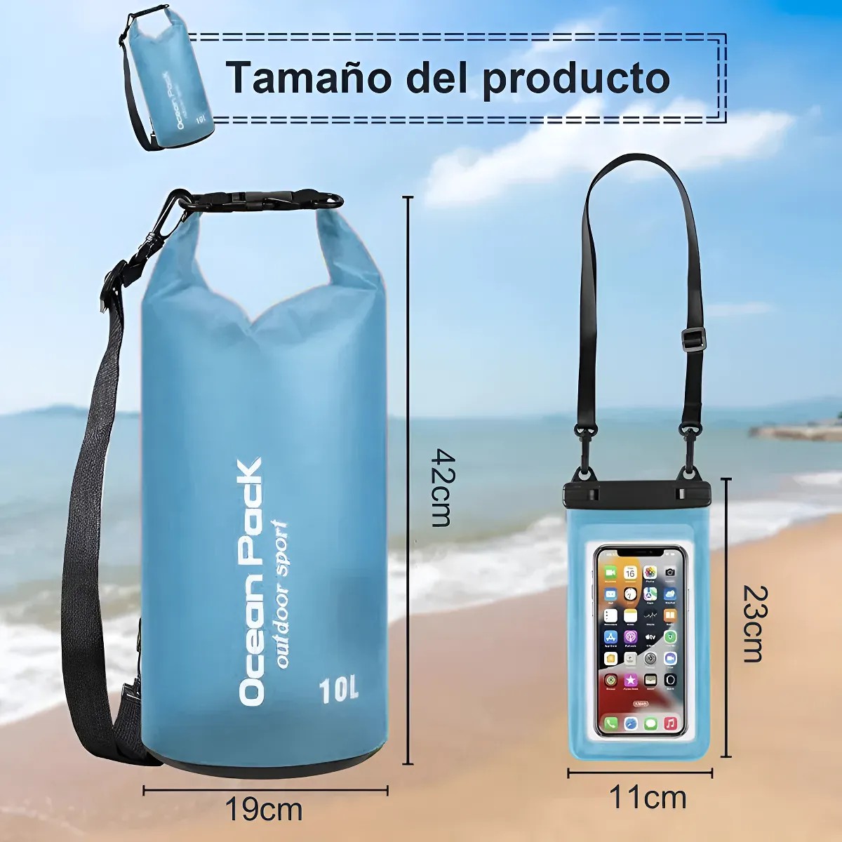 Bolsa Seca Mochila Impermeable Agua Flotante 10 Litros Azul acero image number null