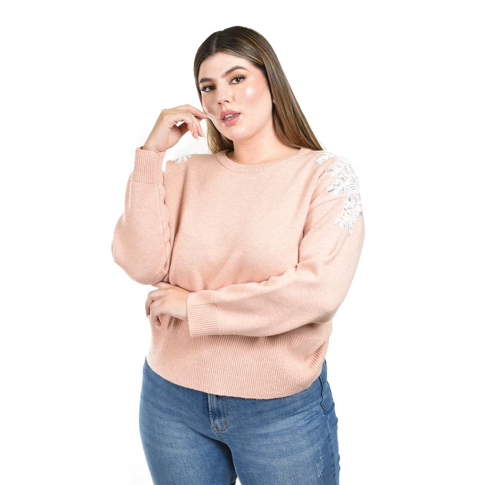 Sueter con bordado y pedrer&iacute;a en los hombros Roman Fashion / Tallas Extras, 4008 (Palo de rosa) image number null