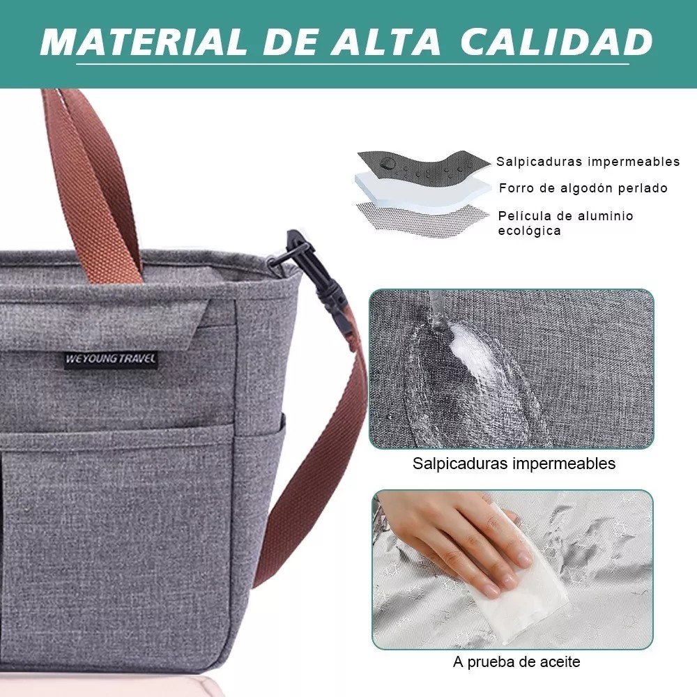 Bolsa Lonchera Termica Moderna Gran Capacidad, Fr&iacute;o Y Calor Gris image number null