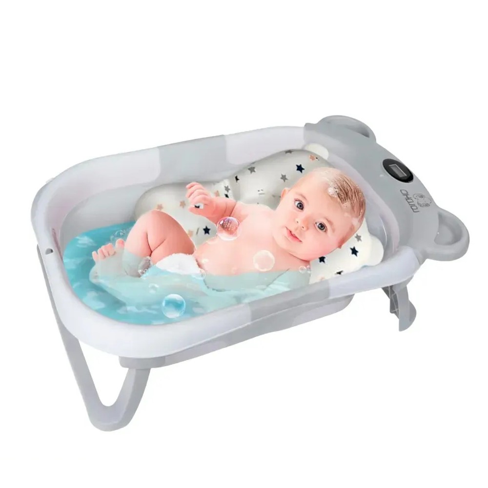 Ba&ntilde;era Tina Bebe Con Coj&iacute;n 2pz GRIS BLANCO image number null