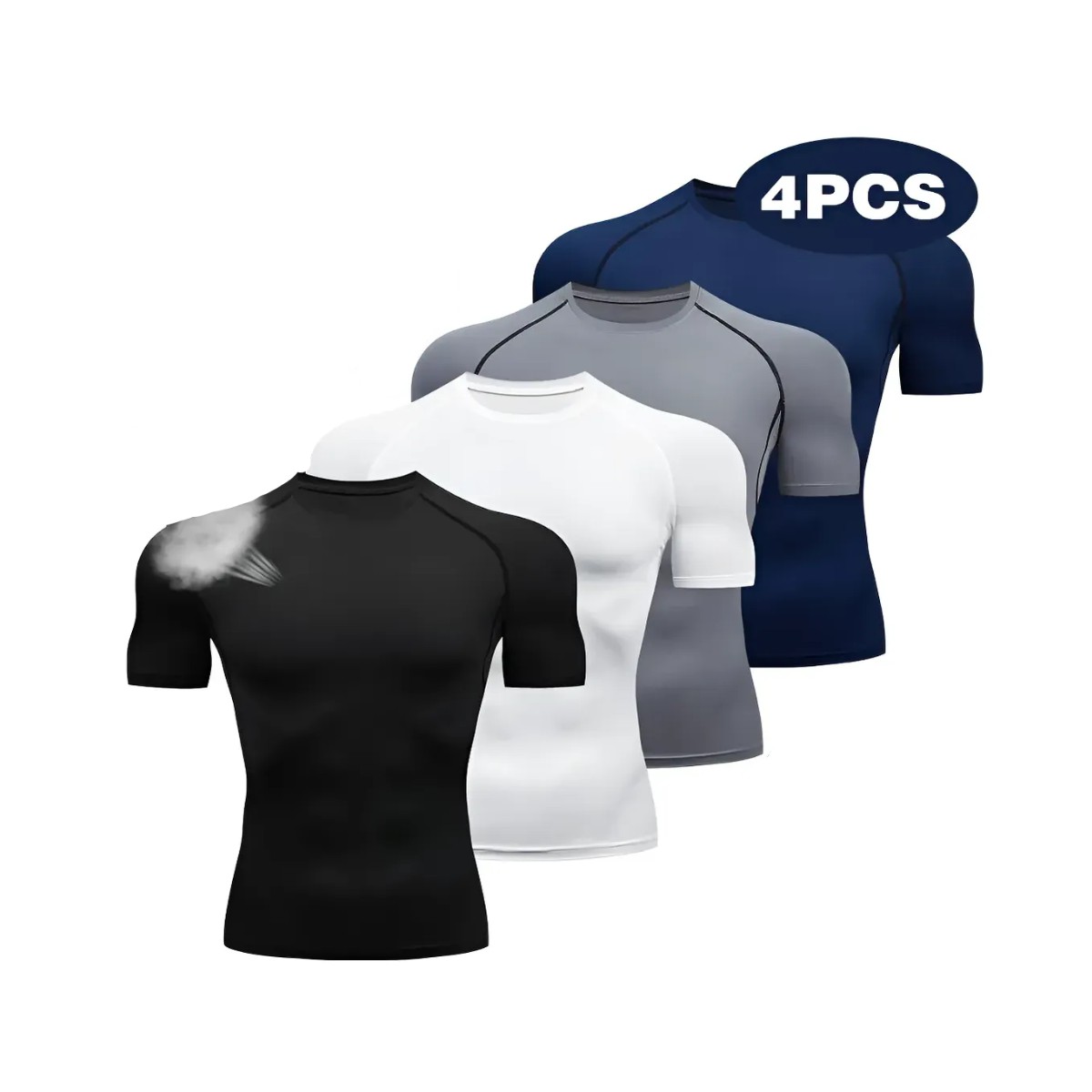 Playera Licra Hombre Compresi&oacute;n Gym 4 Piezas Talla L Negro-Blanco-Gris-Azul image number null