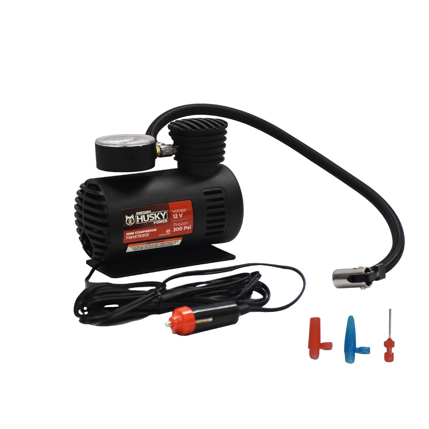 MINI COMPRESOR DE AIRE SWEDISH HUSKY POWER 12V 300 PSI MANGUERA 40 CM - TWISTER12 image number null