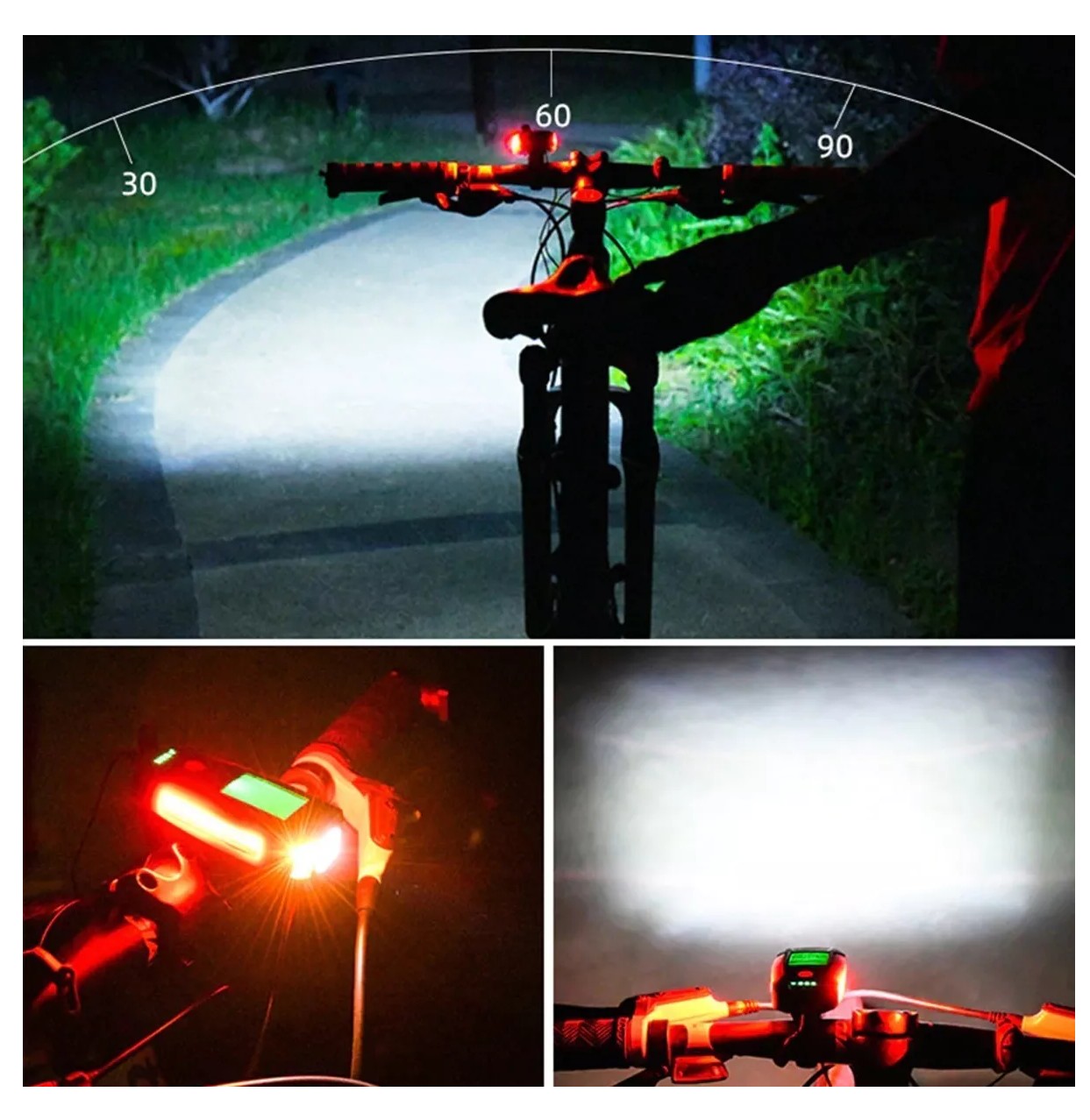 Luz para Bicicleta Recargable con USB, Bocina, Luz Trasera, Cron&oacute;gra image number null