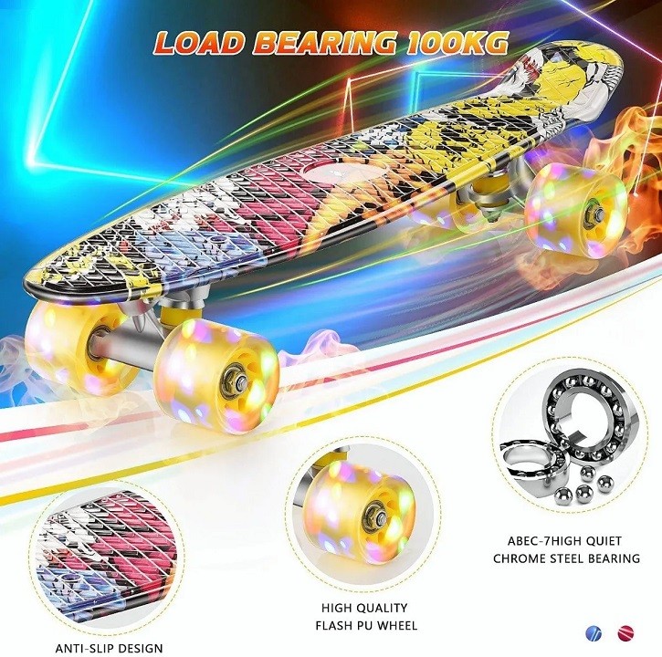 Skateboard Patineta Con Ruedas Transparentes Con Luz image number null