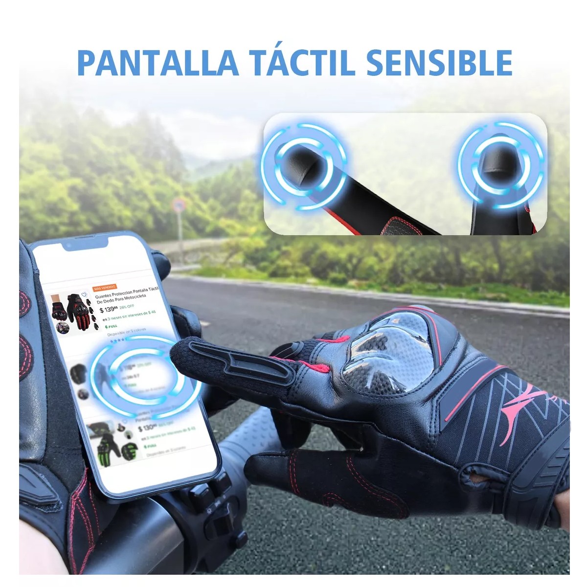 Guantes Para Motocicleta Microfibra Cuero Y Fibra De Carbono Rojo Talla XL. image number null