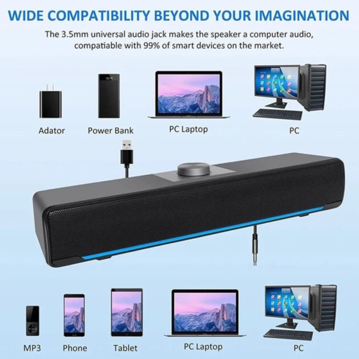 Barra Sonido Con Cable Usb Bluetooth 5.0 Bocinas Negro image number null