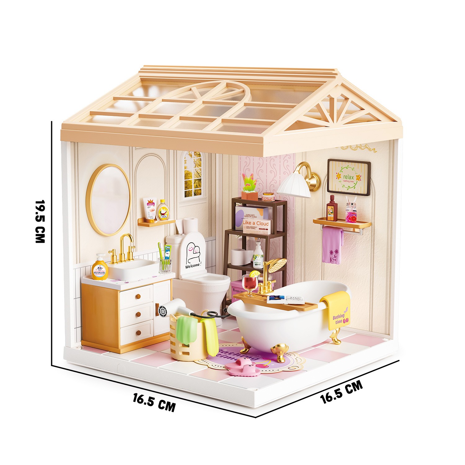 Juguete Casa en Miniatura Ba&ntilde;o con Ba&ntilde;era, Muebles, Accesorios y Efecto de Luz Nocturna image number null