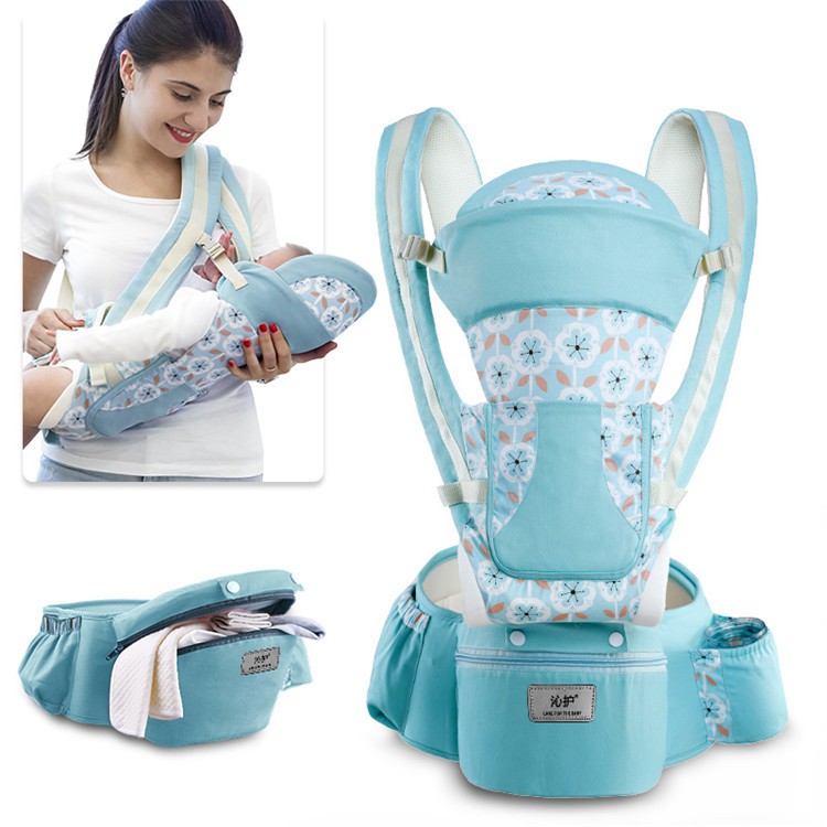 Canguro Ergon&oacute;mico para Beb&eacute; 100% Algod&oacute;n 15 Posiciones Turquesa Flores Ecobaby Original image number null