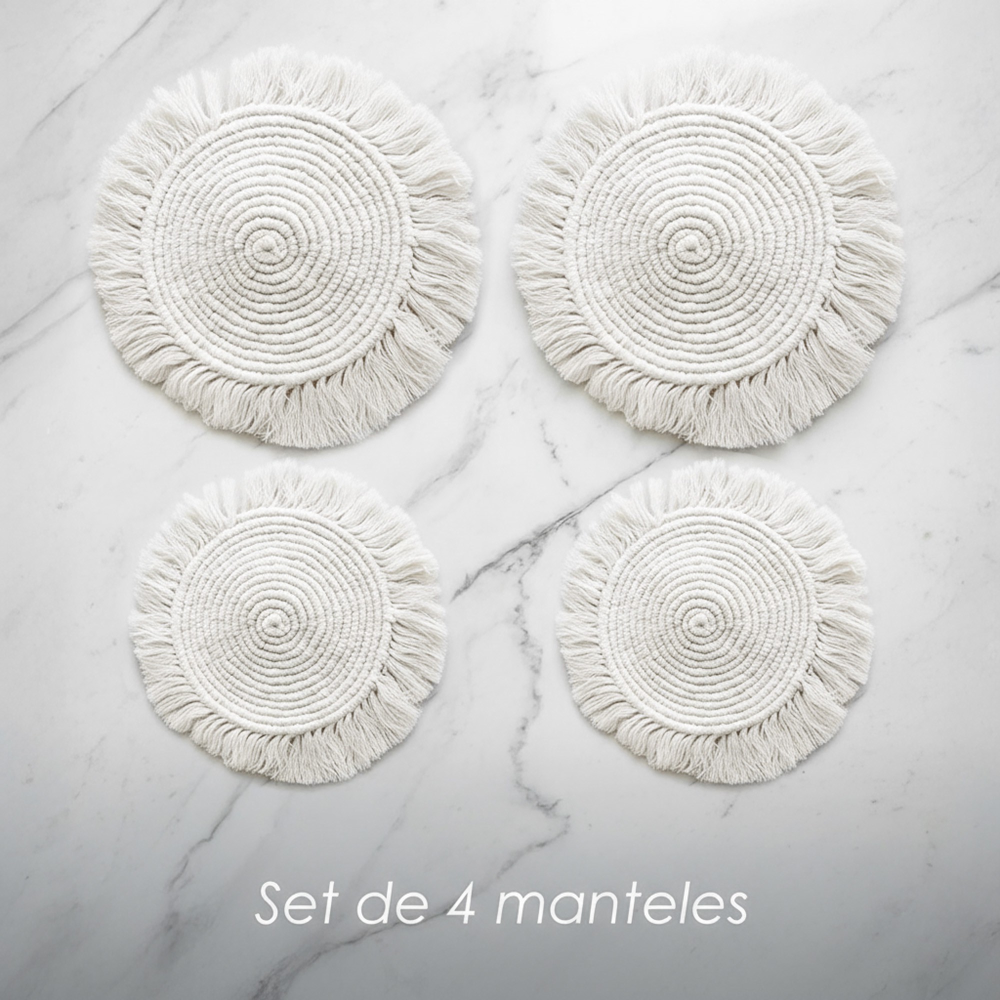 Ilios Innova | Paquete de 4 manteles estilo boho macram&eacute;, decorativos para m&uacute;ltiples espacios, 25 y 35 cm de di&aacute;metro. image number null