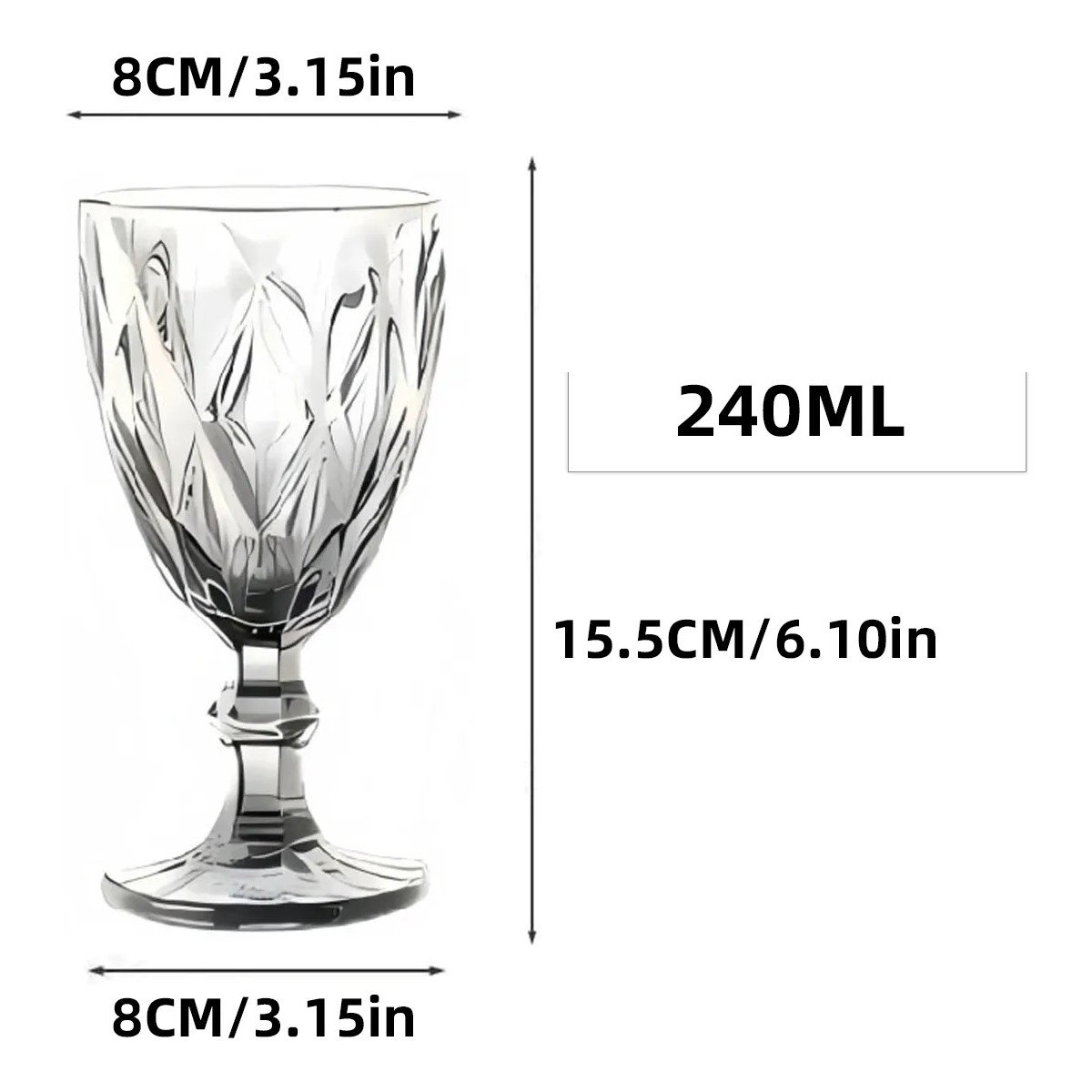 6 Pzs Copa De Vino Cristal De Agua Grabado Vidriera Vintage Transparente image number null