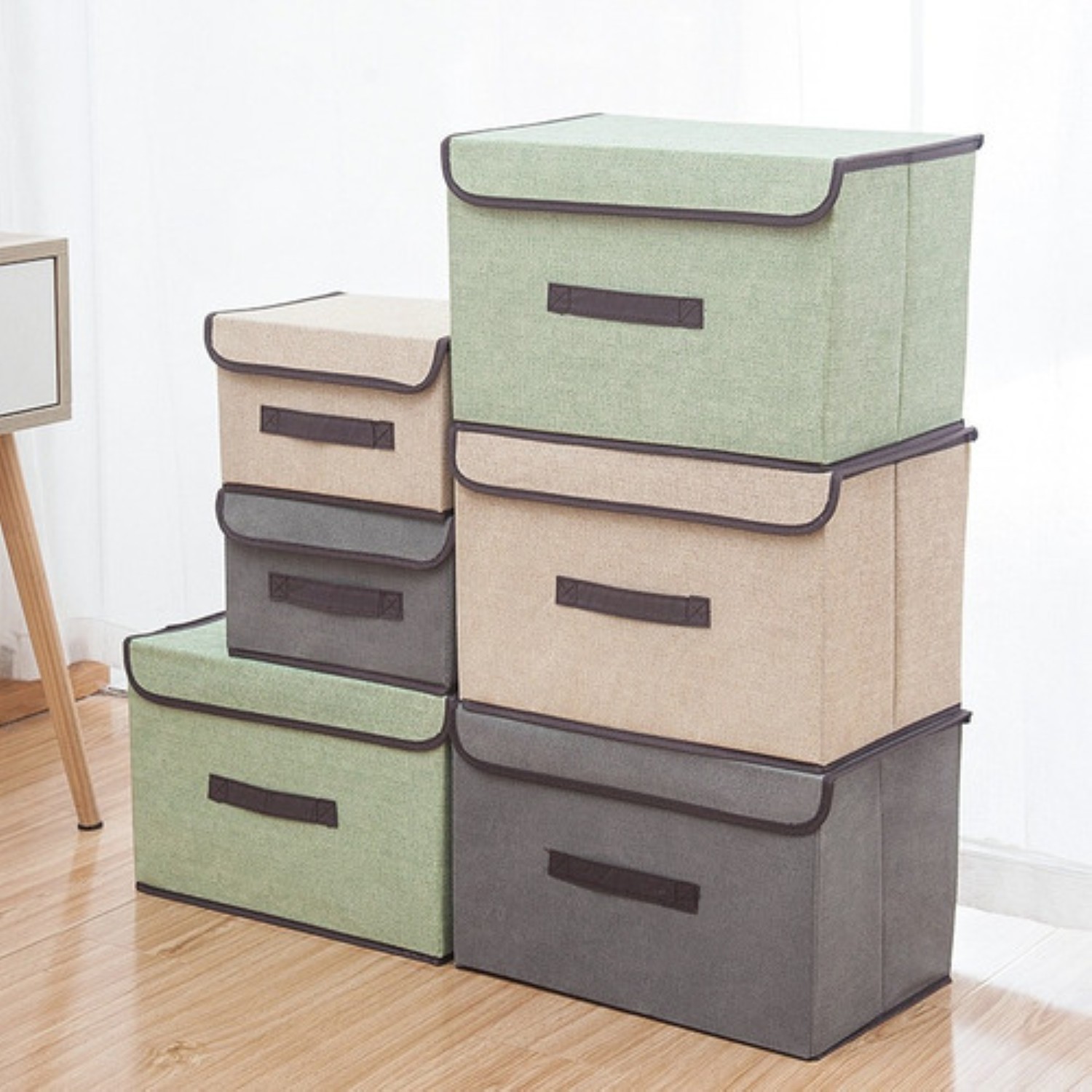 2 Unidades Cajas Organizadoras De Tela Plegables Con Tapas GRIS image number null