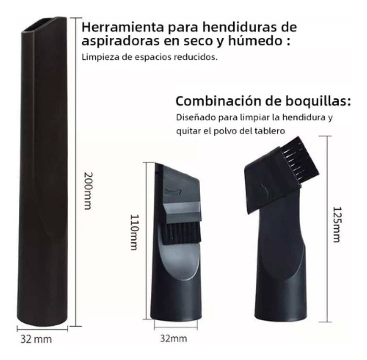 6 Pzs Accesorios De Repuesto Para Aspiradora, 32 A 35 Mm Color Negro image number null