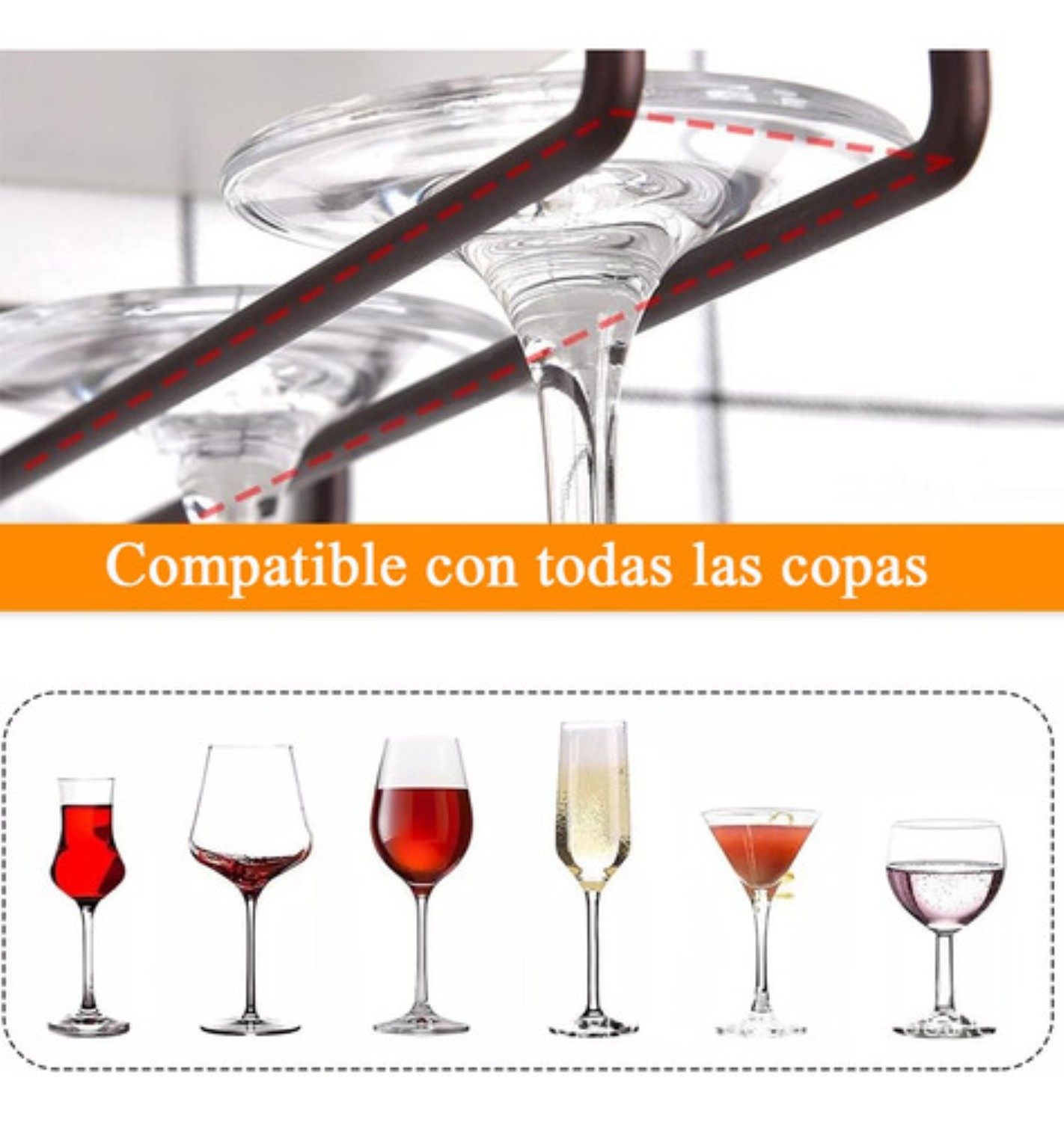 4pcs 14in Soporte Para Copas De Metal Vino Estante Colgante NEGRO image number null