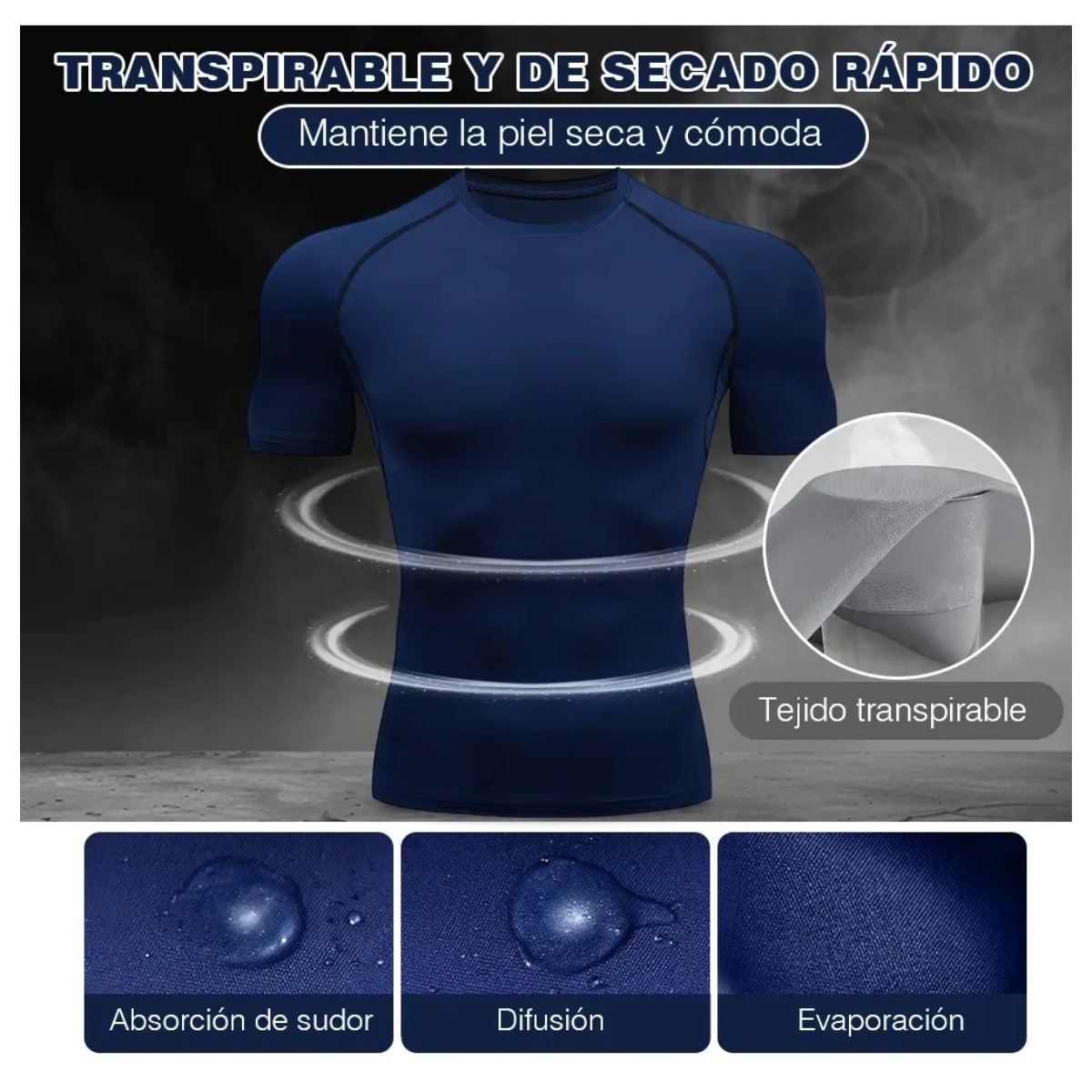 Playera Licra Hombre Compresi&oacute;n Gym 4 Piezas Talla L Negro-Blanco-Gris-Azul image number null