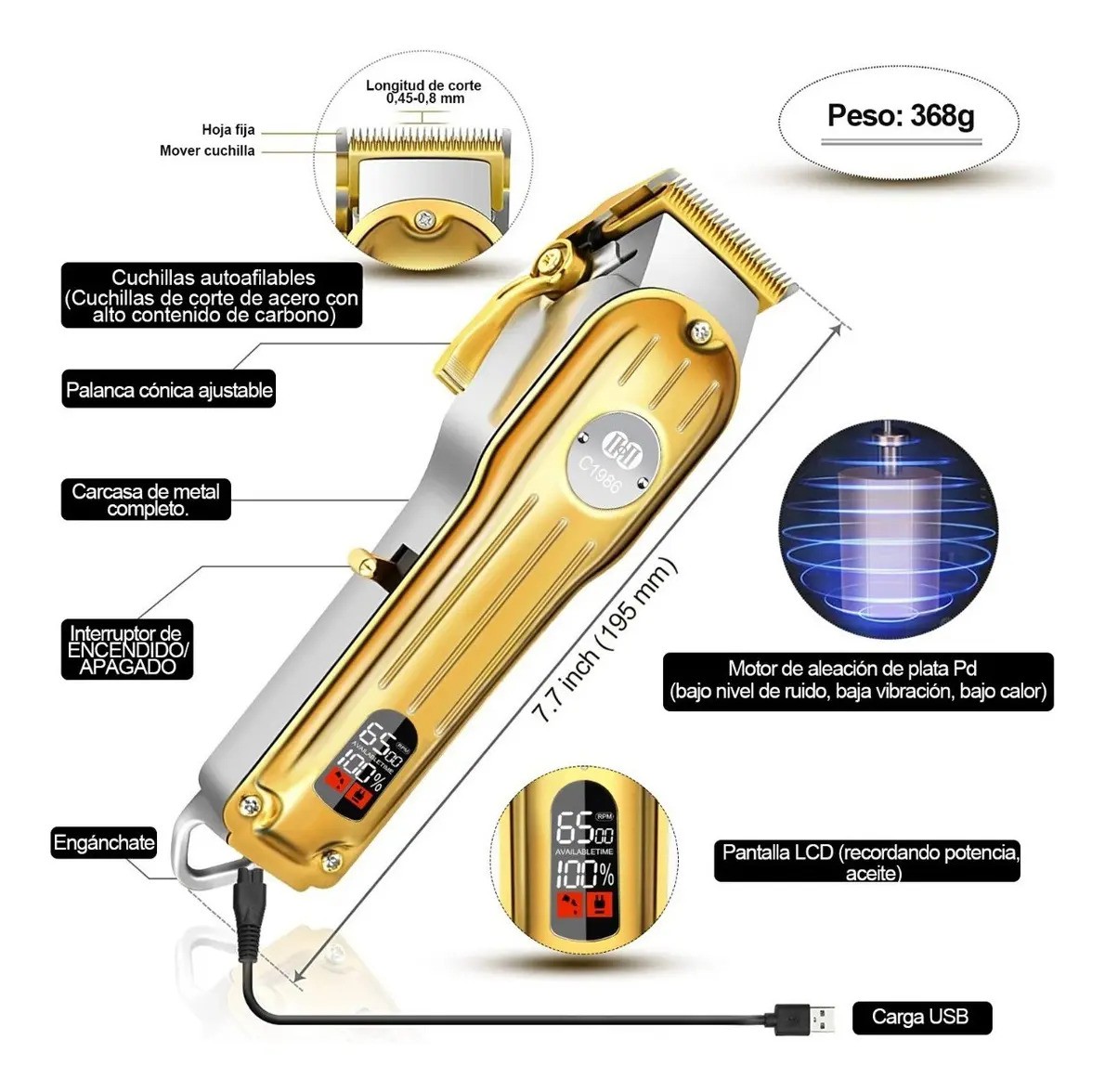 "Maquina Para Cortar Cabello Pelo Cortadora De Cabello Kit dorado " image number null