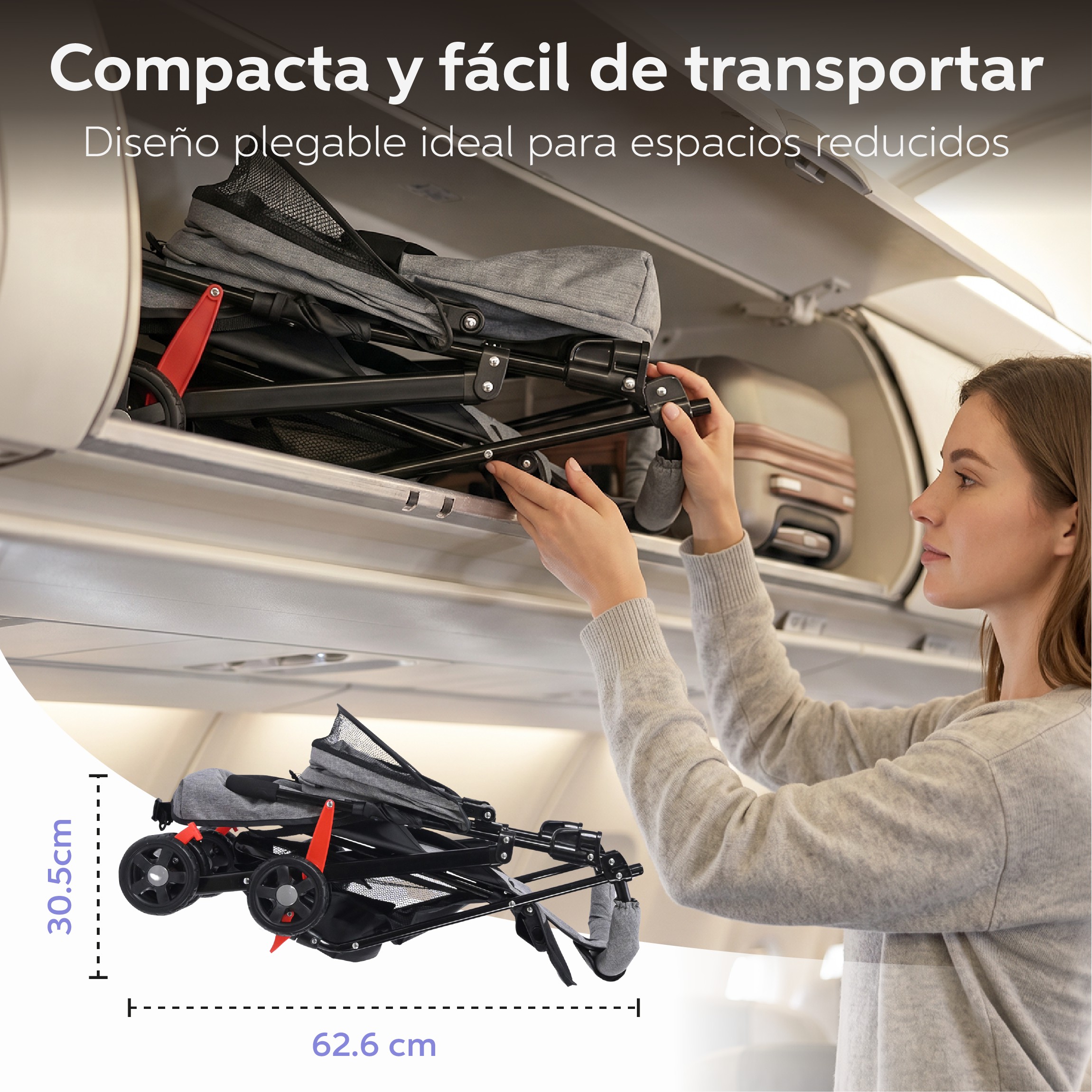 Carriola Ligera Yei Gris Plegable con Asiento Reclinable, Capota Ajustable y Ruedas Giratorias image number null