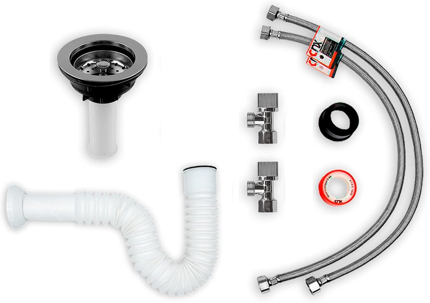Kit de instalaci&oacute;n para fregadero con desag&uuml;e y mangueras flexibles image number null