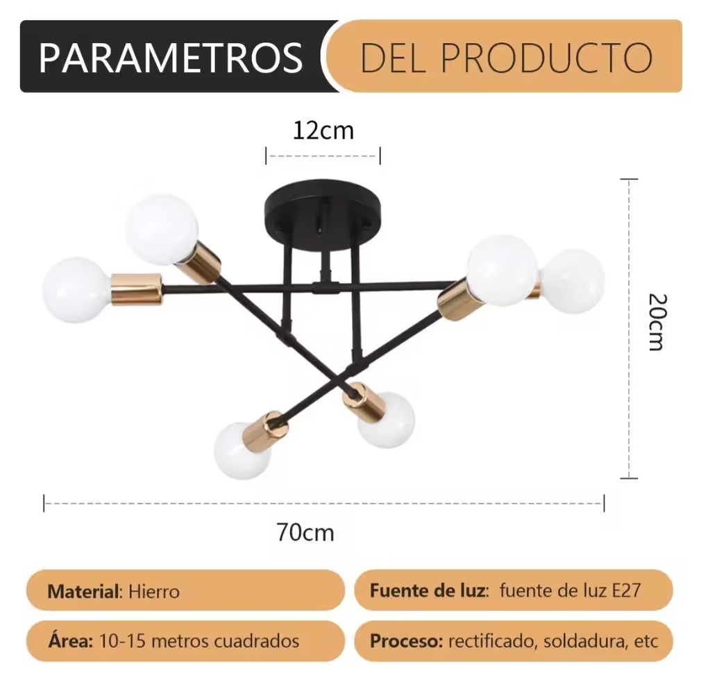 L&aacute;mpara De Techo Semiempotrada Moderna De 6 Luces image number null