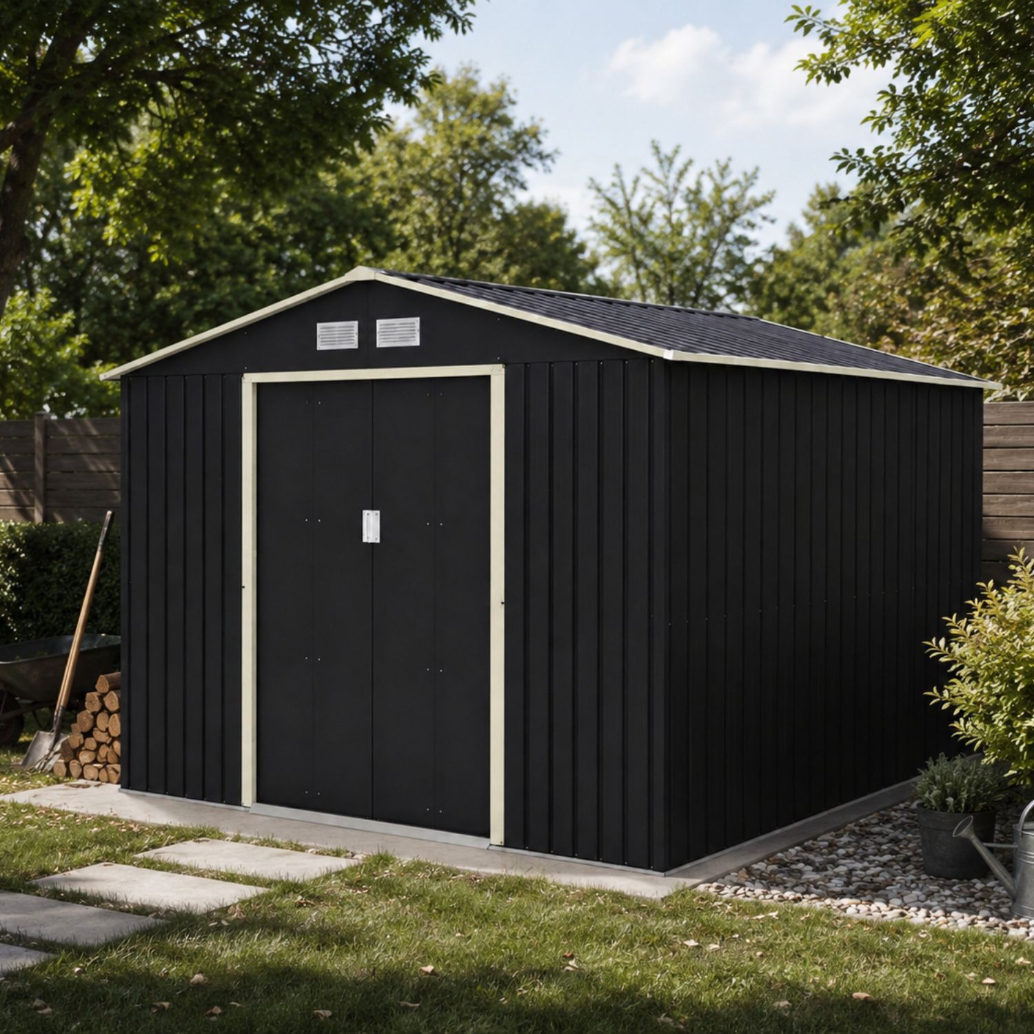 Bodega Cobertizo Exterior Ultra XXL de Metal 277 x 322 x 203 cm Color Gris Oscuro image number null