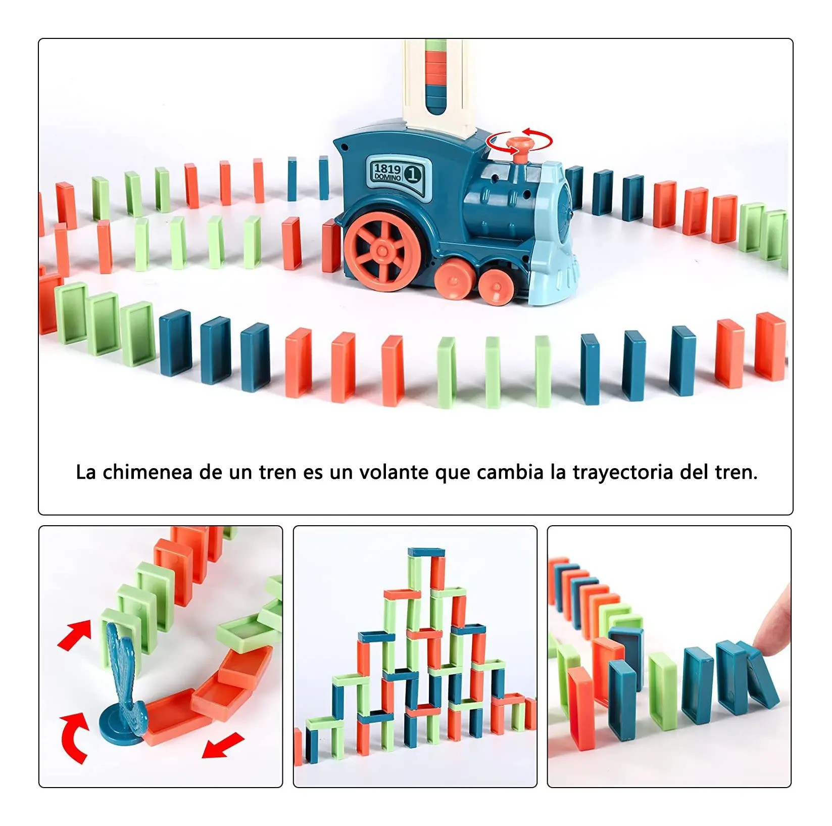 Juego Para Ni&ntilde;os Tren Domin&oacute; Veh&iacute;culos Bloques 60pz Multicolor image number null