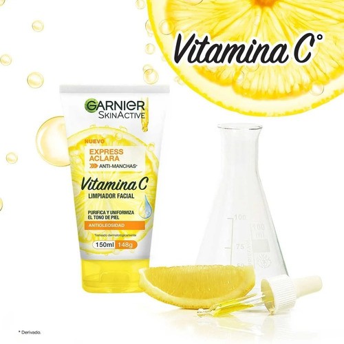 Garnier Skin Active Limpiador Facial Express Aclara Anti Manchas Vitamina C Piel Mixta 150 mL. image number null