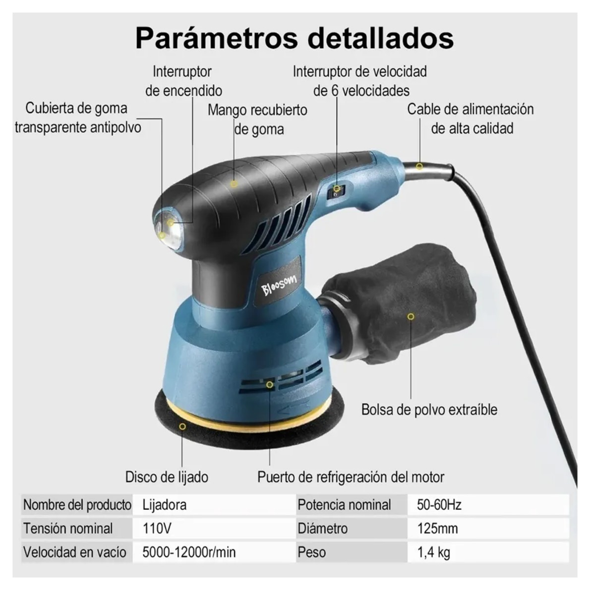 Lijadora Roto Orbital 300w 6 Variaciones De Velocidad 5 Lija, Azul image number null