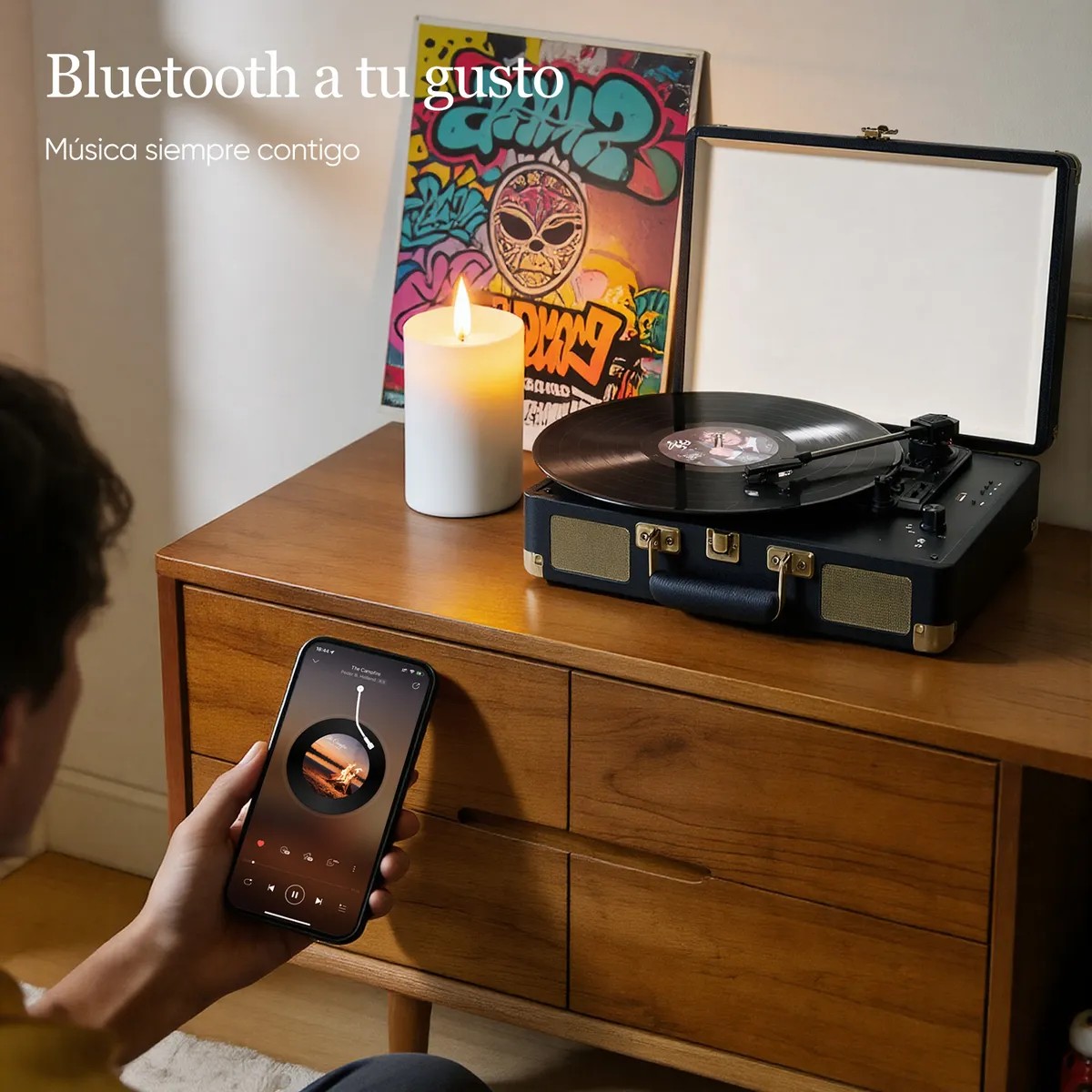 Tocadiscos De Vinilo Negro Retro Port&aacute;til Con Bluetooth image number null