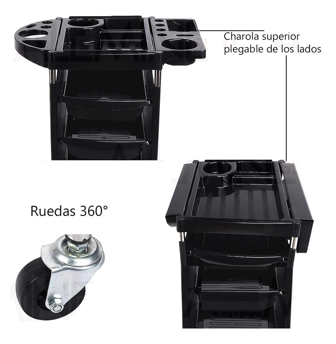 Carrito Auxiliar Alemine Negro Est&eacute;tica/Belleza 4 Cajones 83cm image number null