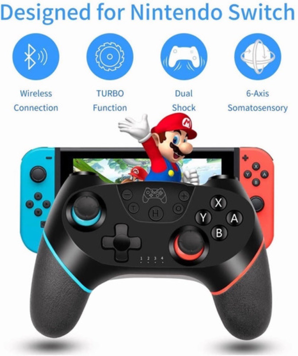 Control Inal&aacute;mbrico Mando Para Nintendo Switch Negro Azul Rojo image number null