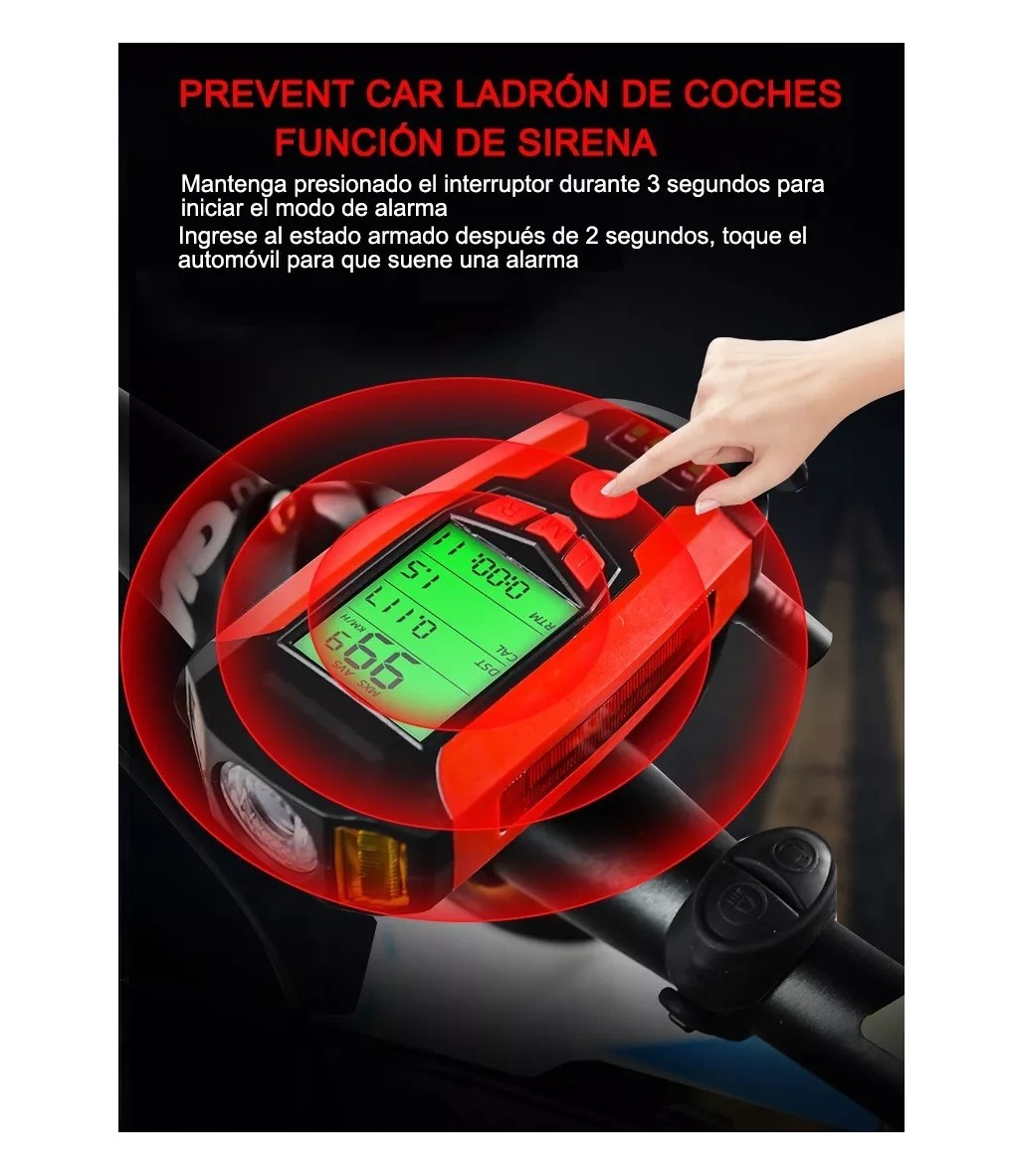 Luz para Bicicleta Recargable con USB, Bocina, Luz Trasera, Cron&oacute;gra image number null