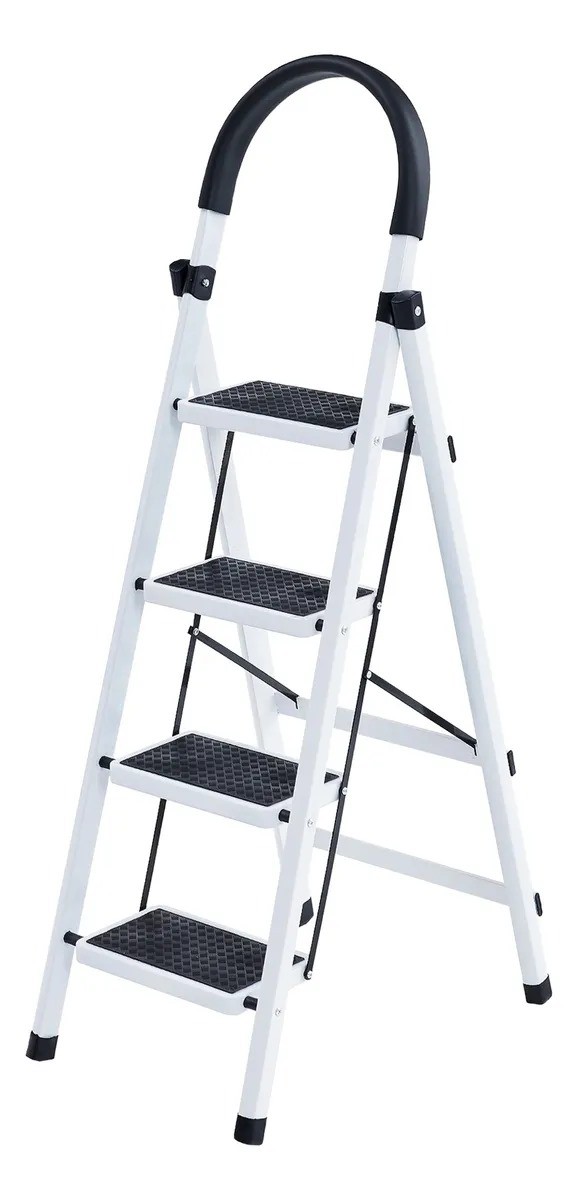 Escalera De Acero Tubular Tipo Tijera Plegable 4 Escalones Blanco image number null