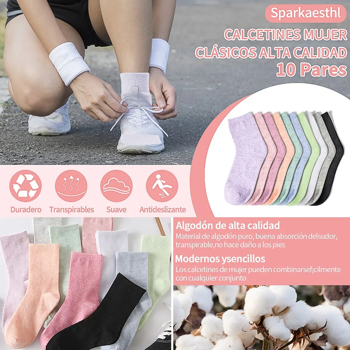 Calcetines Largas Mujer Termicos De Algodon Colores 10 Pares image number null