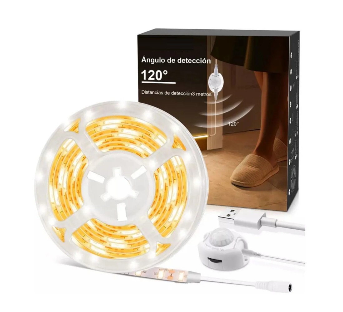 Tira Luces Led Sensor Para Cuartos 5m Luz Blanco C&aacute;lido image number null