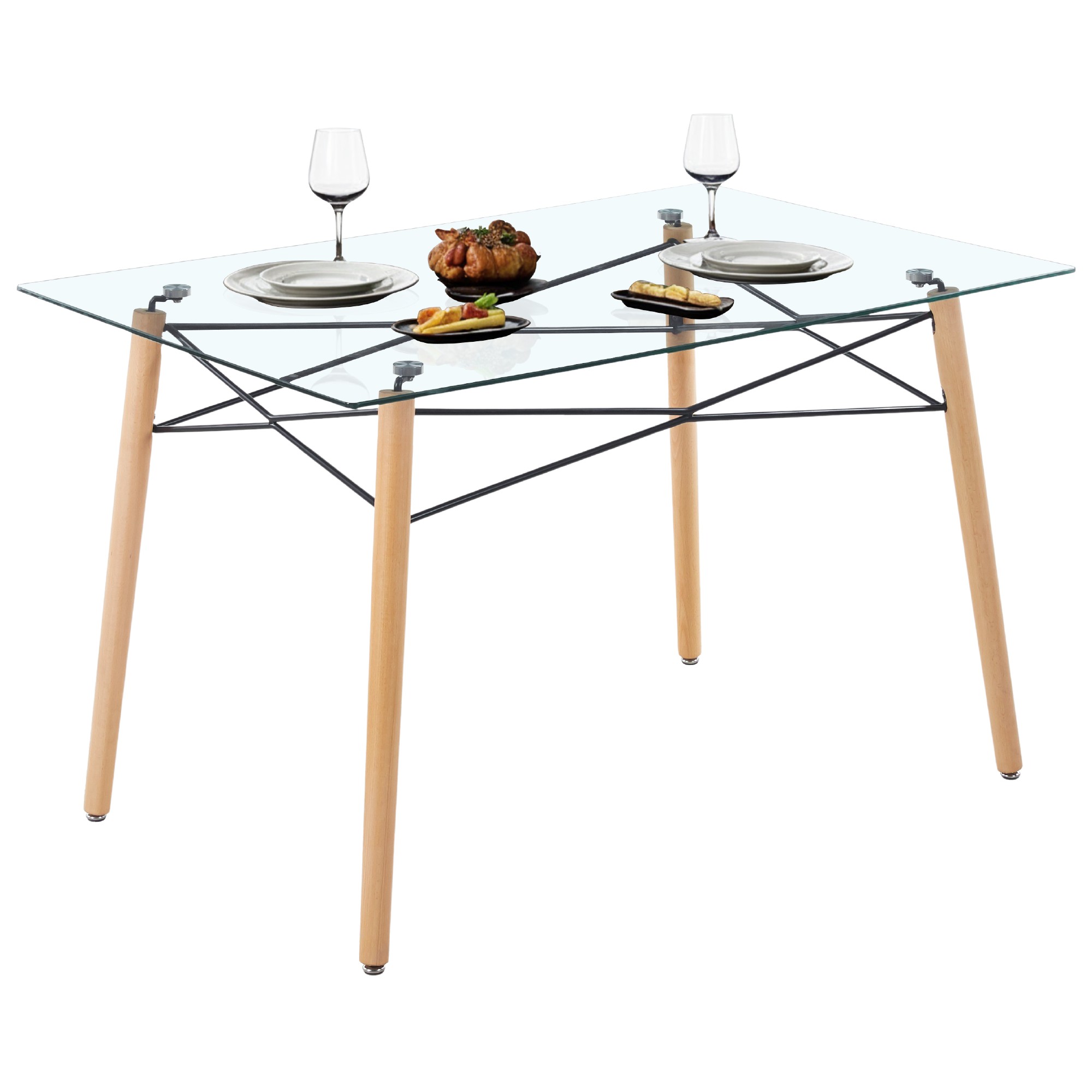 Mesa de Centro Elly Decor Rectangular Cristal Templado 15 Mm 4 Patas de Madera image number null