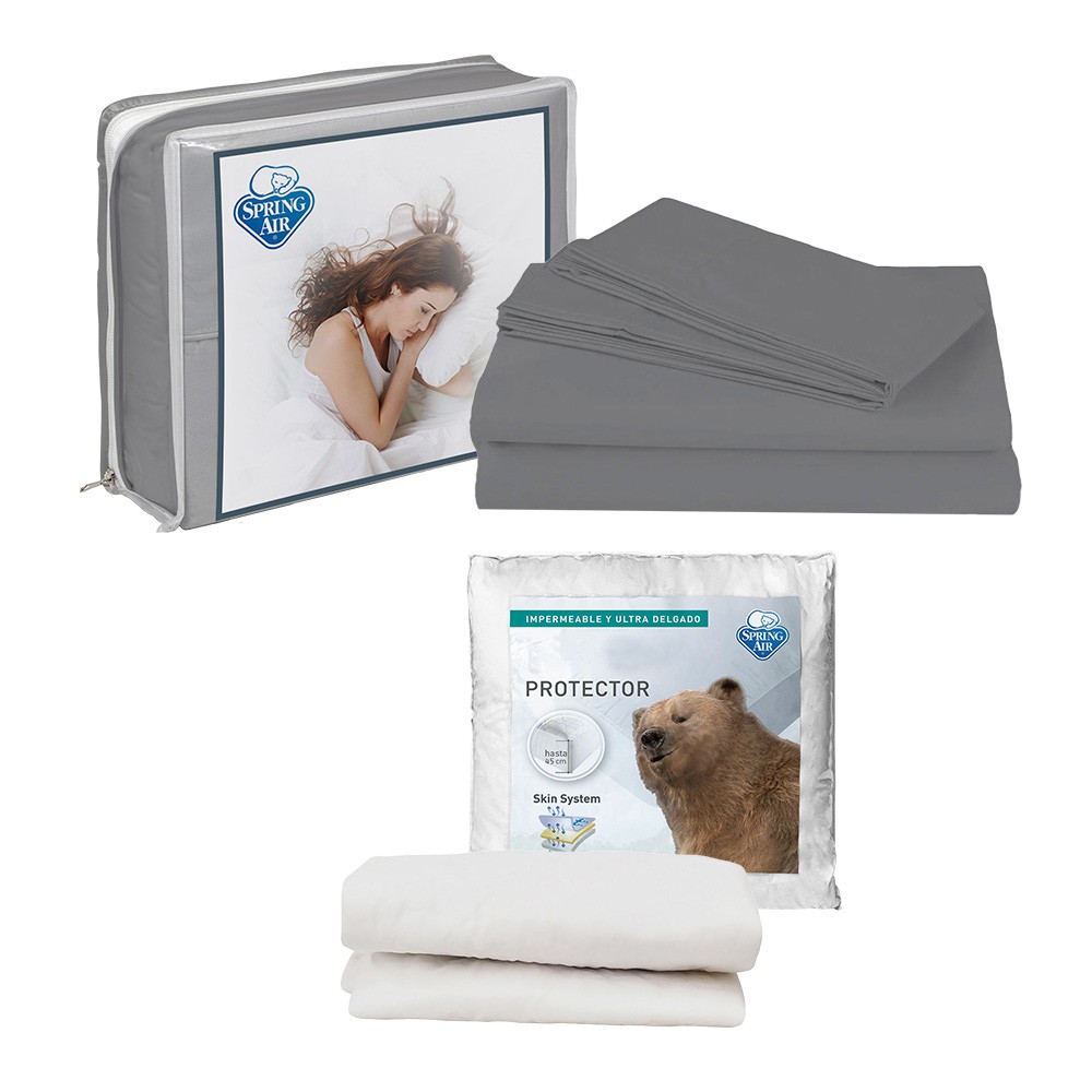 Protector de Colch&oacute;n Ultrasoft Spring Air Queen Size + S&aacute;banas Basic Grey image number null