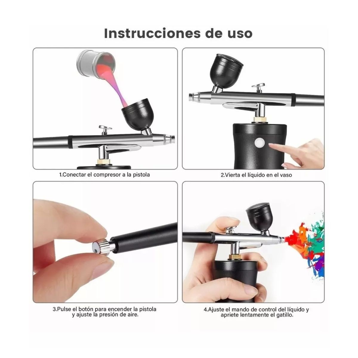 Kit De Aer&oacute;grafo Multiuso Con Compresor Inal&aacute;mbrico Negro image number null