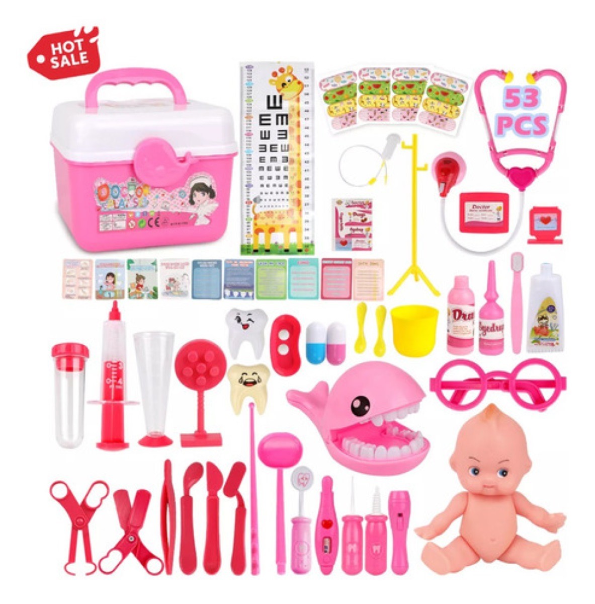 Set 70 Juguetes De Doctor Medicina Ambulancia Rol Para Ni&ntilde;os Rosa image number null