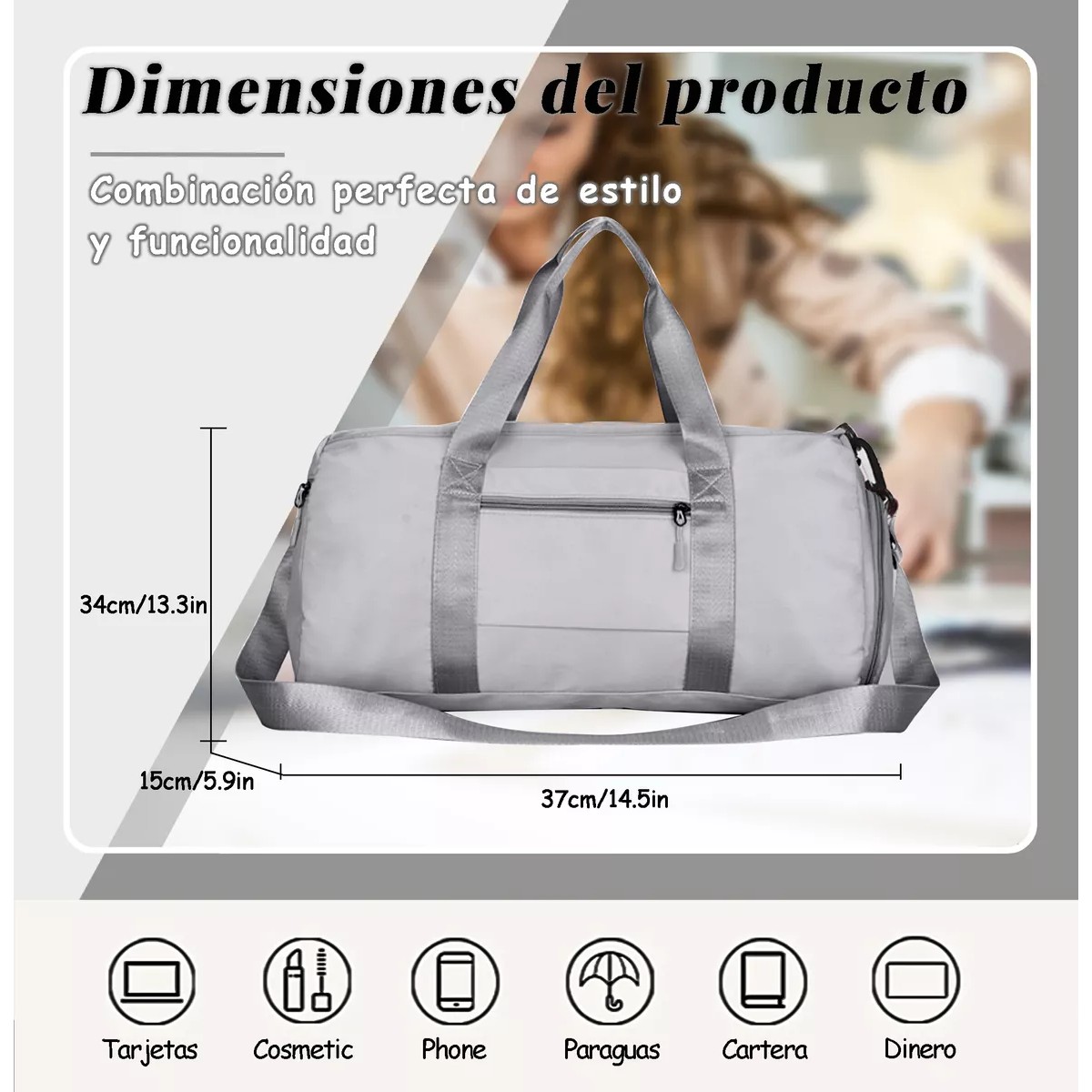 Maleta De Viaje Bolso Deportivo Mochila Gym Gris image number null