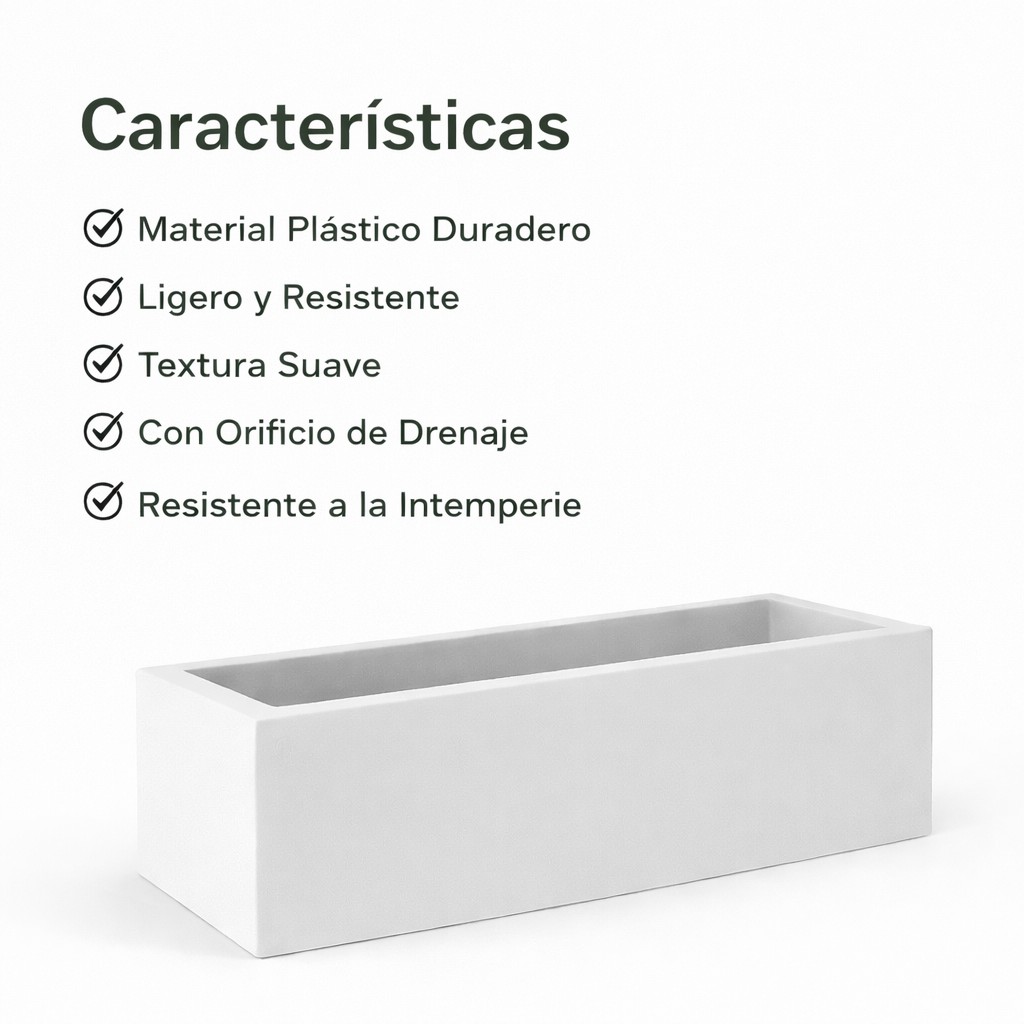 Maceta Rectangular Elly Decor 61 &times; 20 cm con Drenaje Blanca de Pl&aacute;stico para Plantas image number null