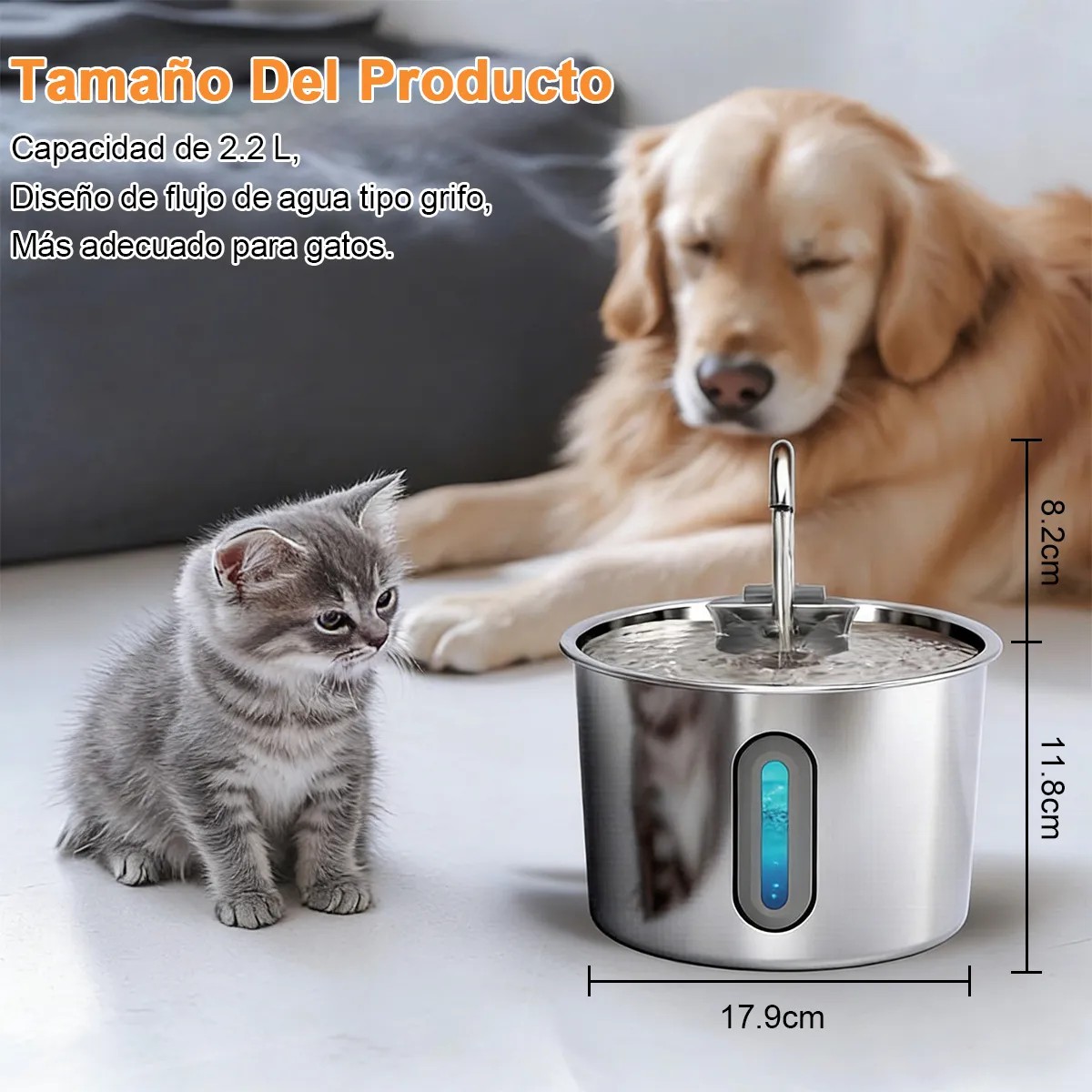 Fuente de Agua Autom&aacute;tica para Gatos de Acero Inoxidable image number null